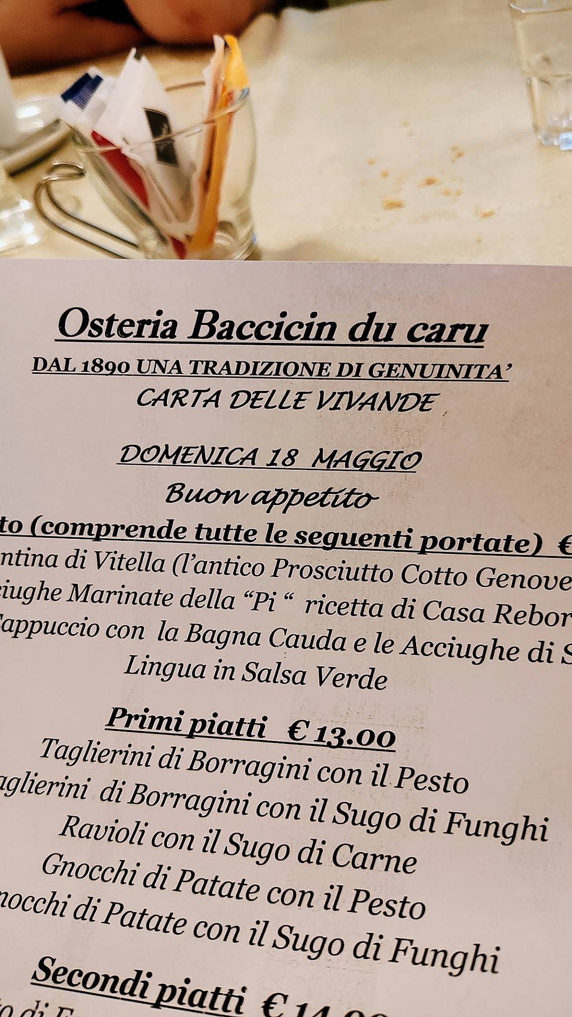 Menu di Baccicin dü Carü 