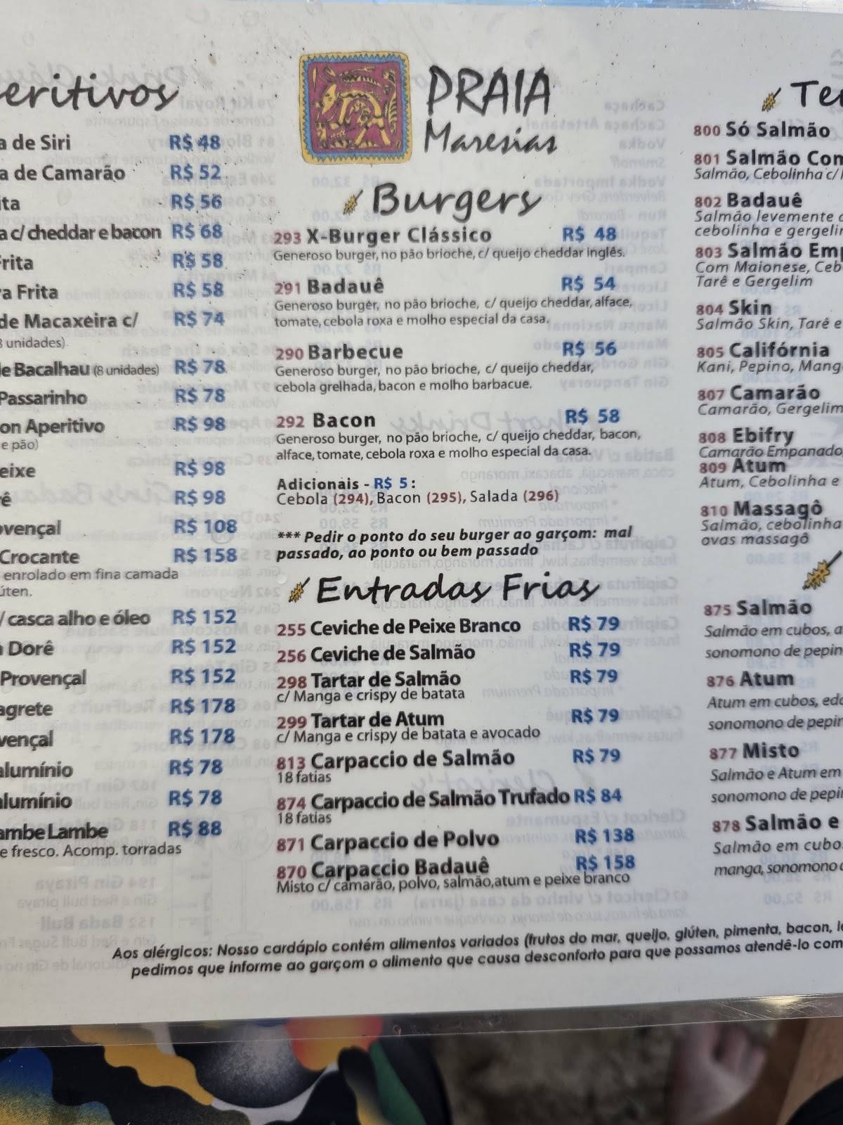 Badauê Unidade Maresias cardápio