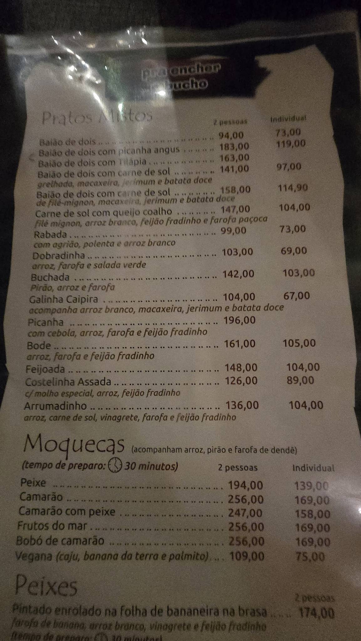 Baião Cozinha Nordestina cardápio