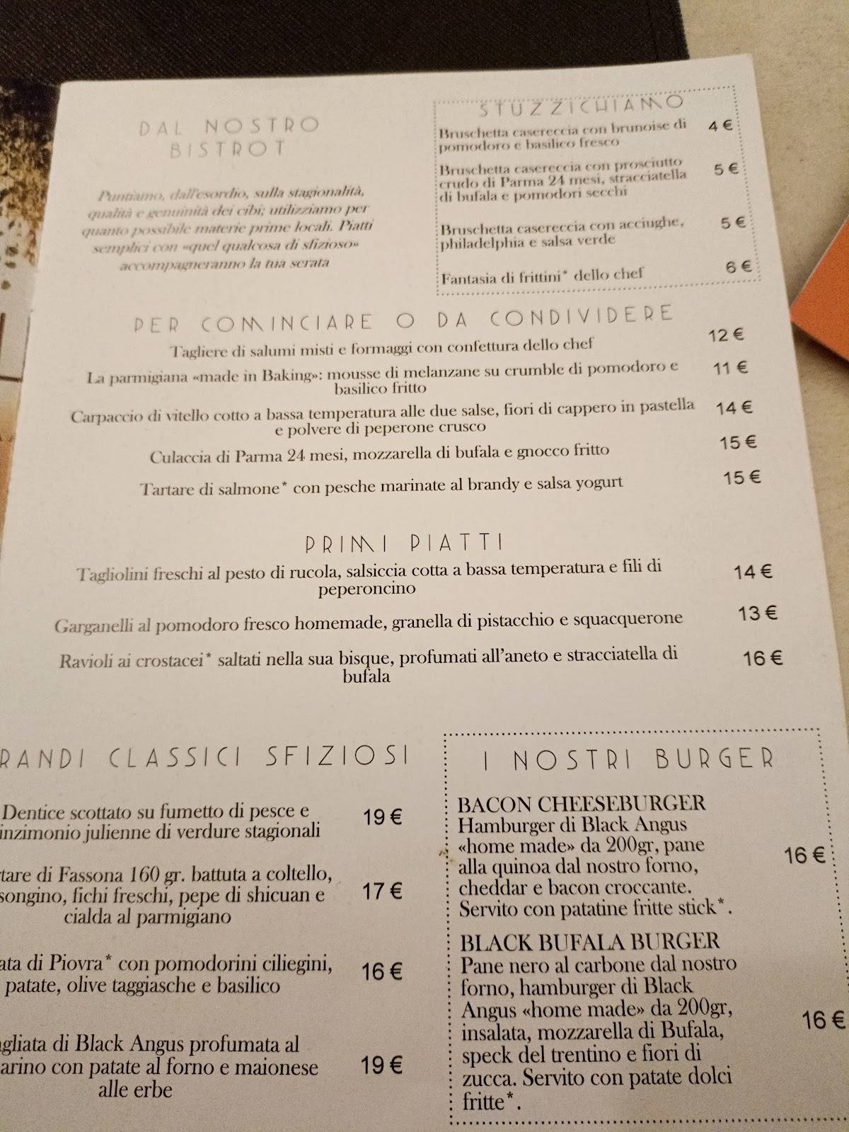 Menu di Baking Italia 