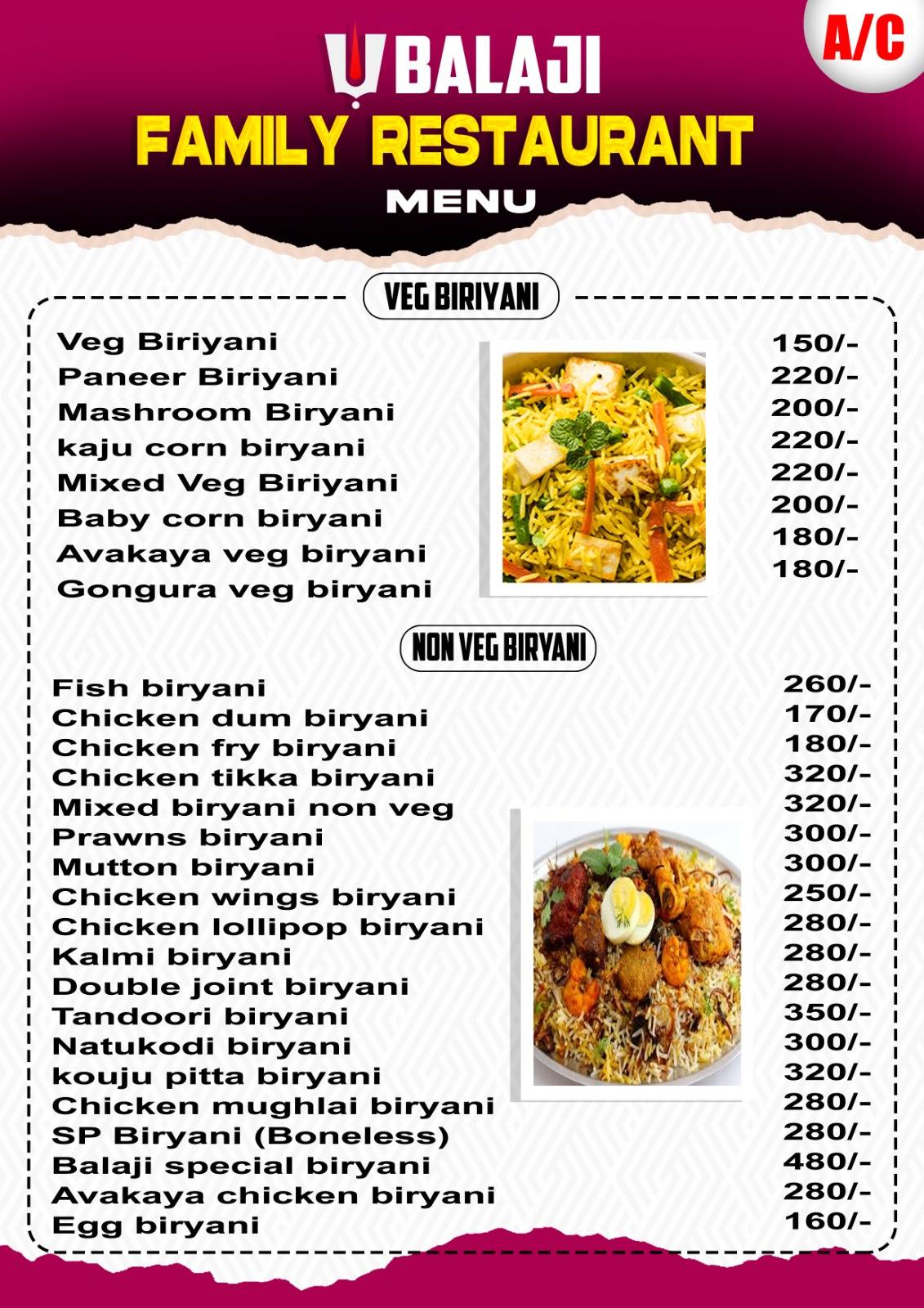 Balaji Family Restaurant (New) menu