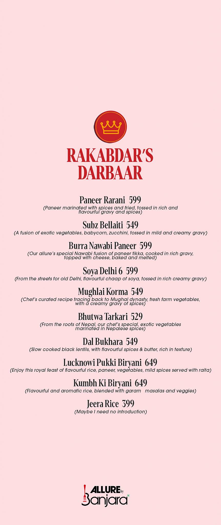 Banjara - Gourmet Dining menu