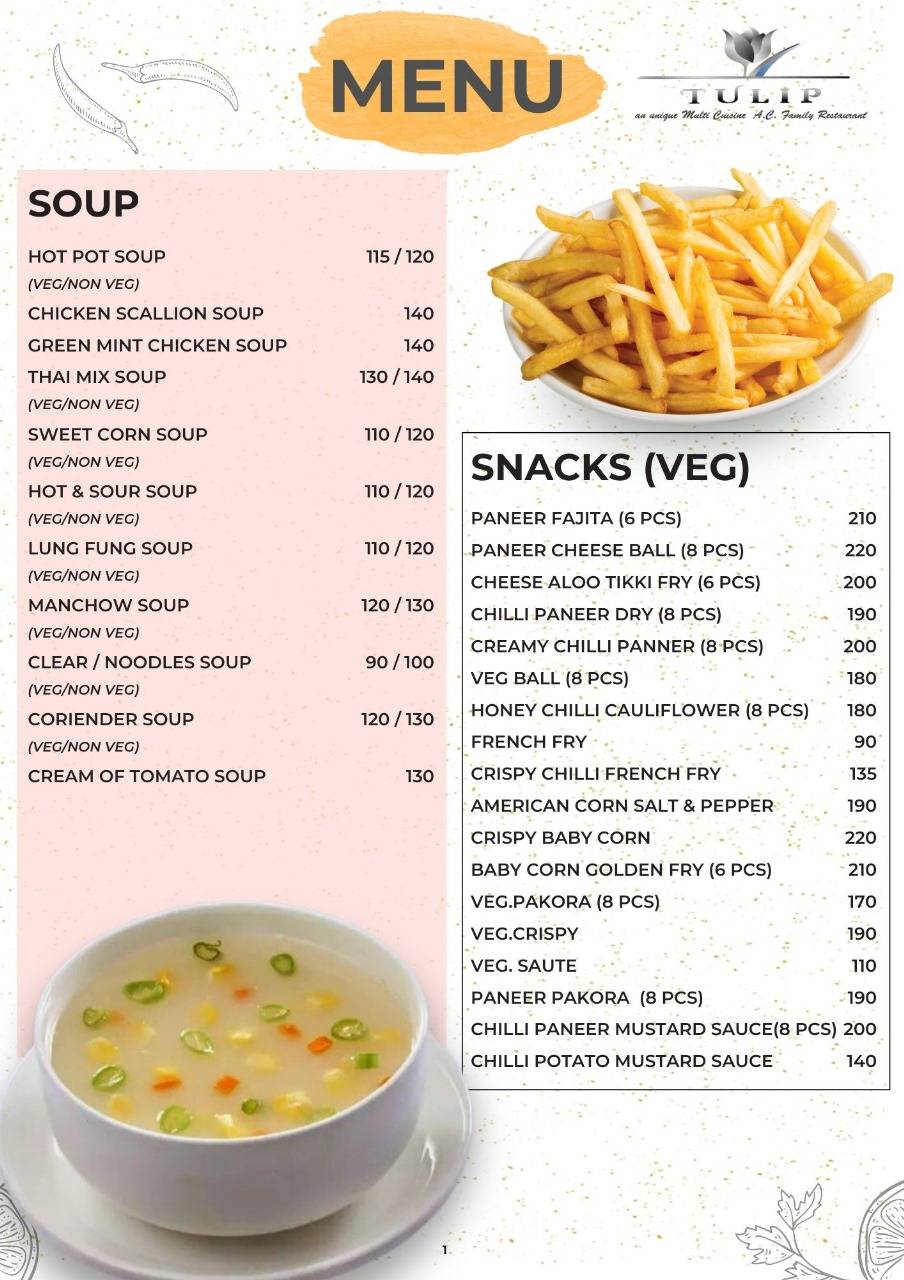 Tulip Restaurant menu