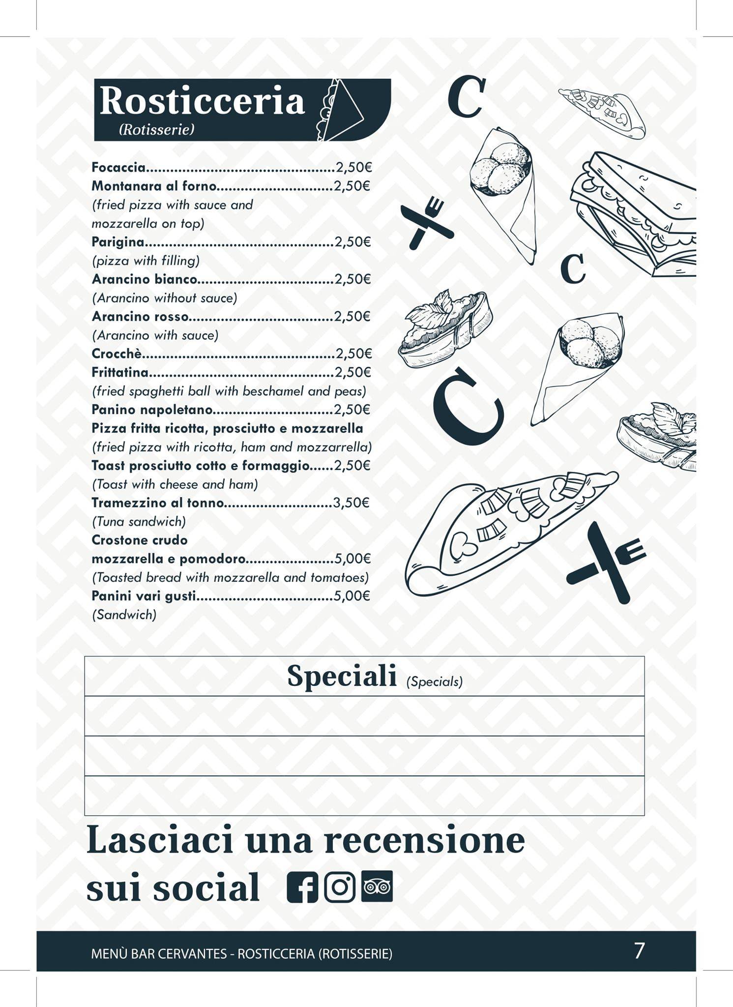 Menu di Bar Cervantes 