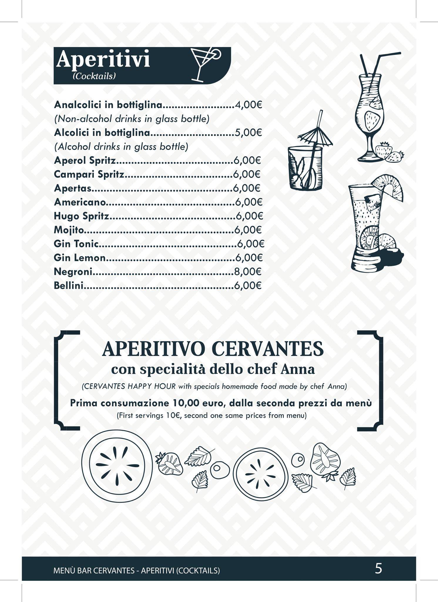 Menu di Bar Cervantes 