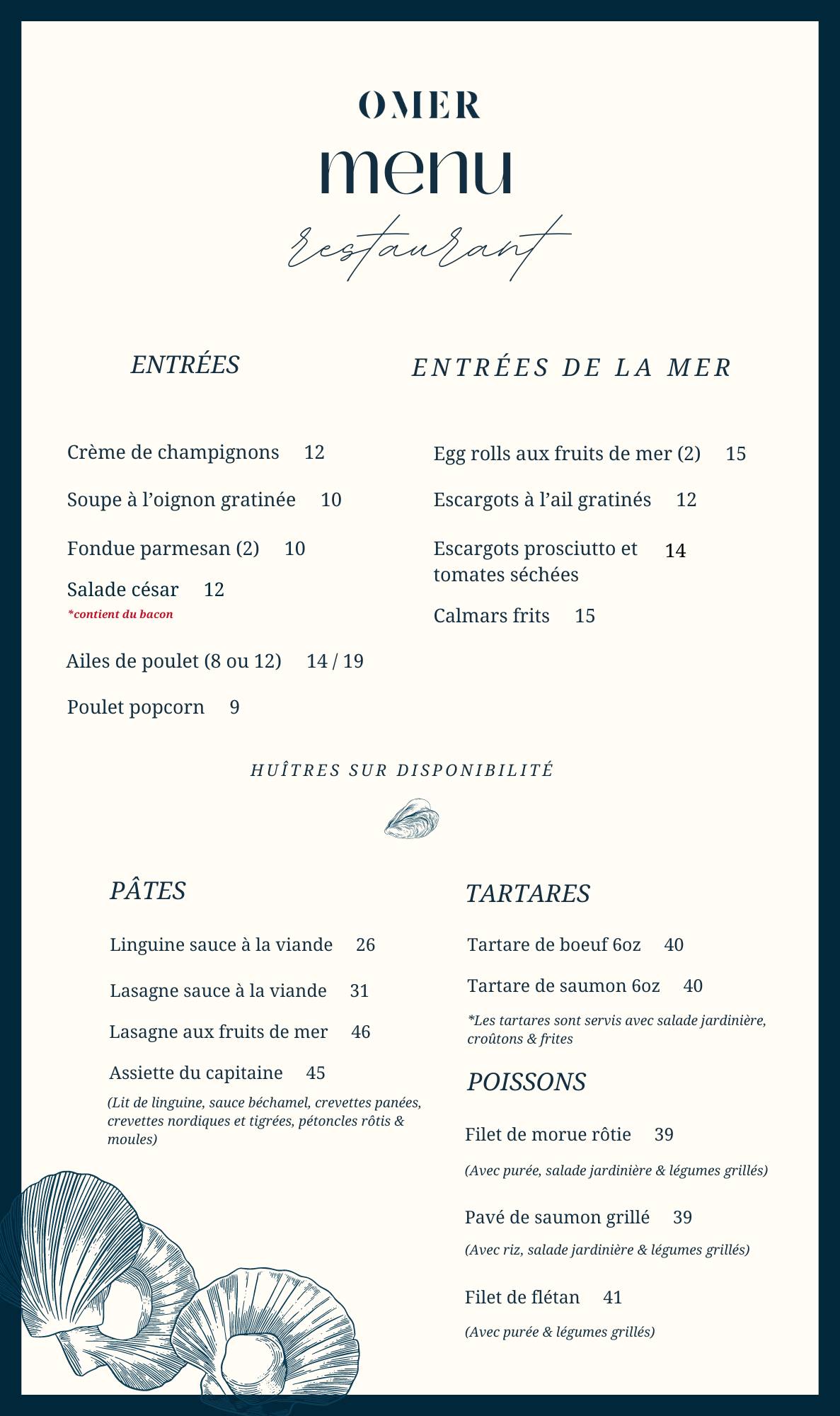 Menu de Restaurant Bar Chez Omer