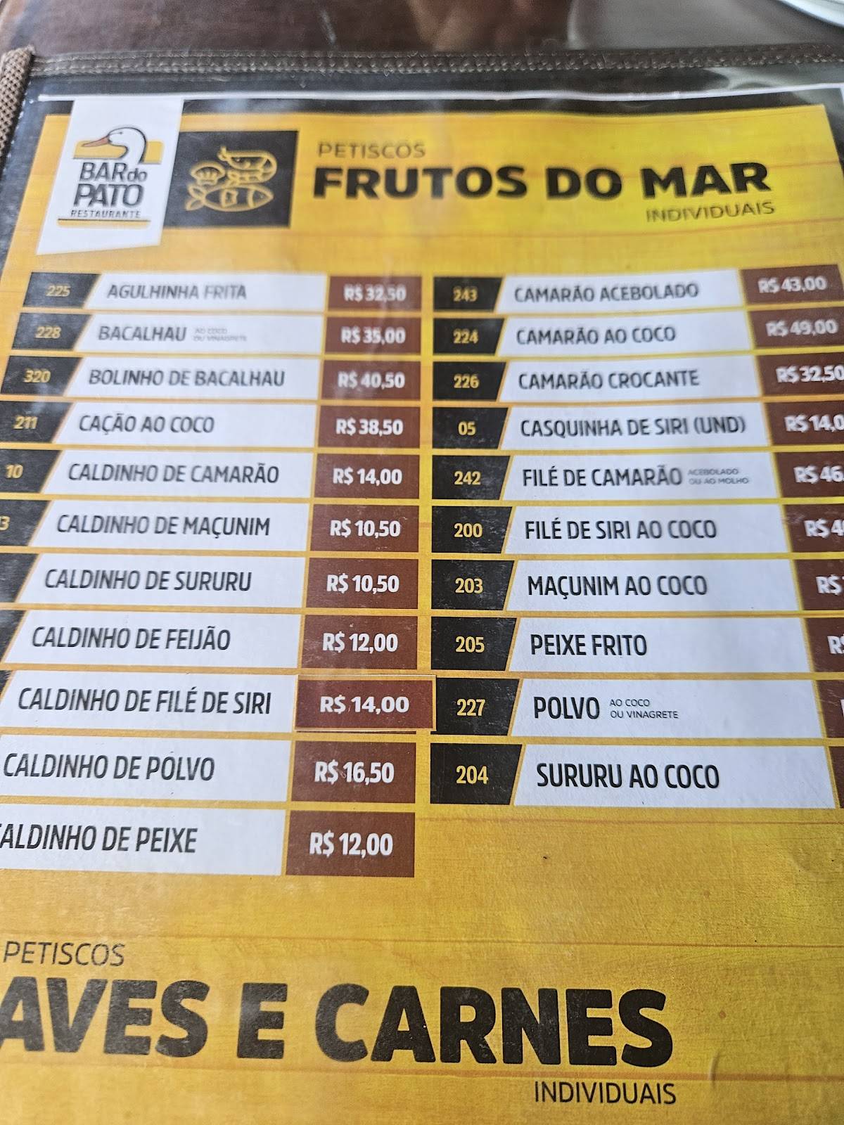 Bar Do Pato cardápio