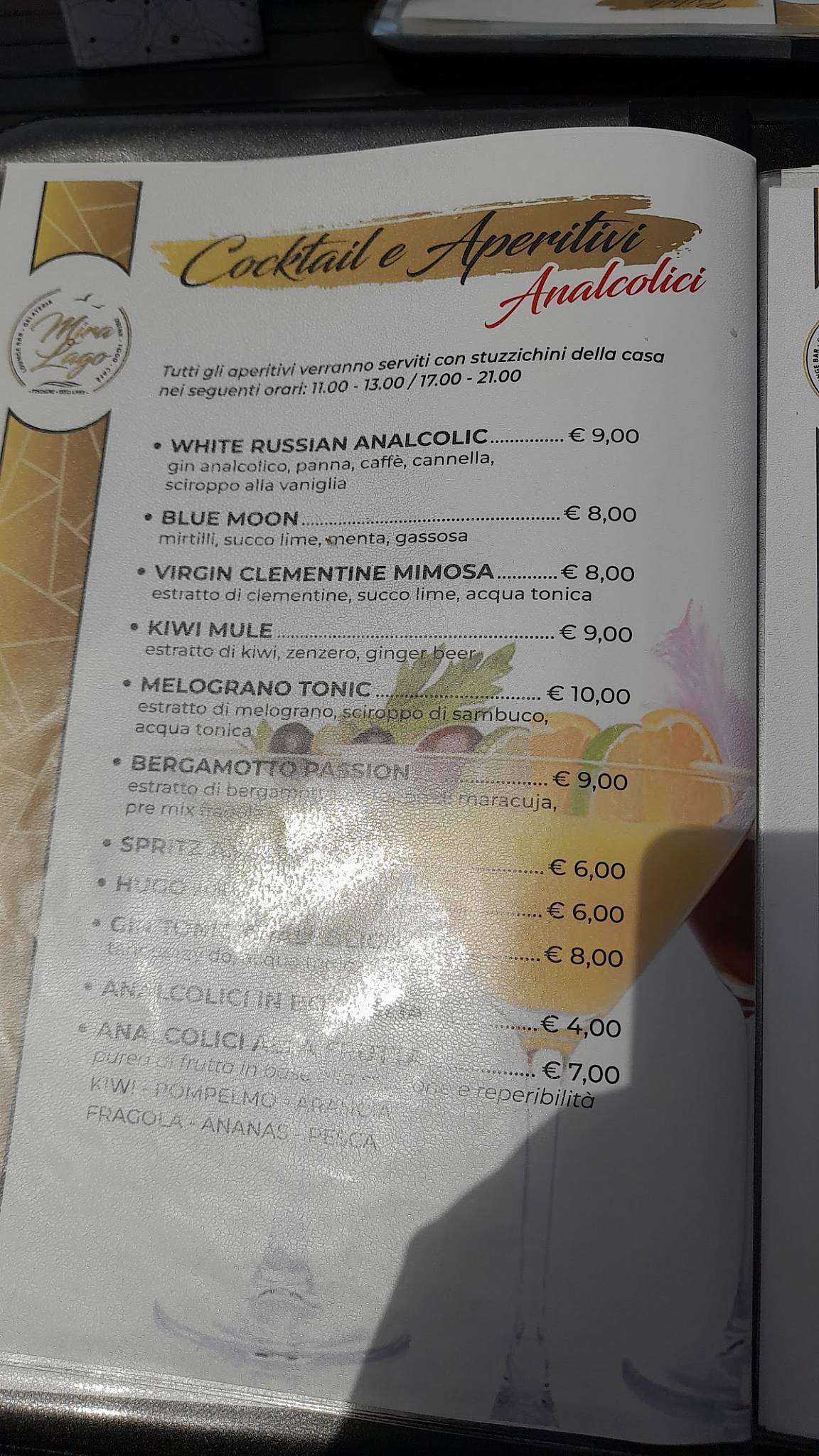 Menu di Bar Miralago Pisogne 