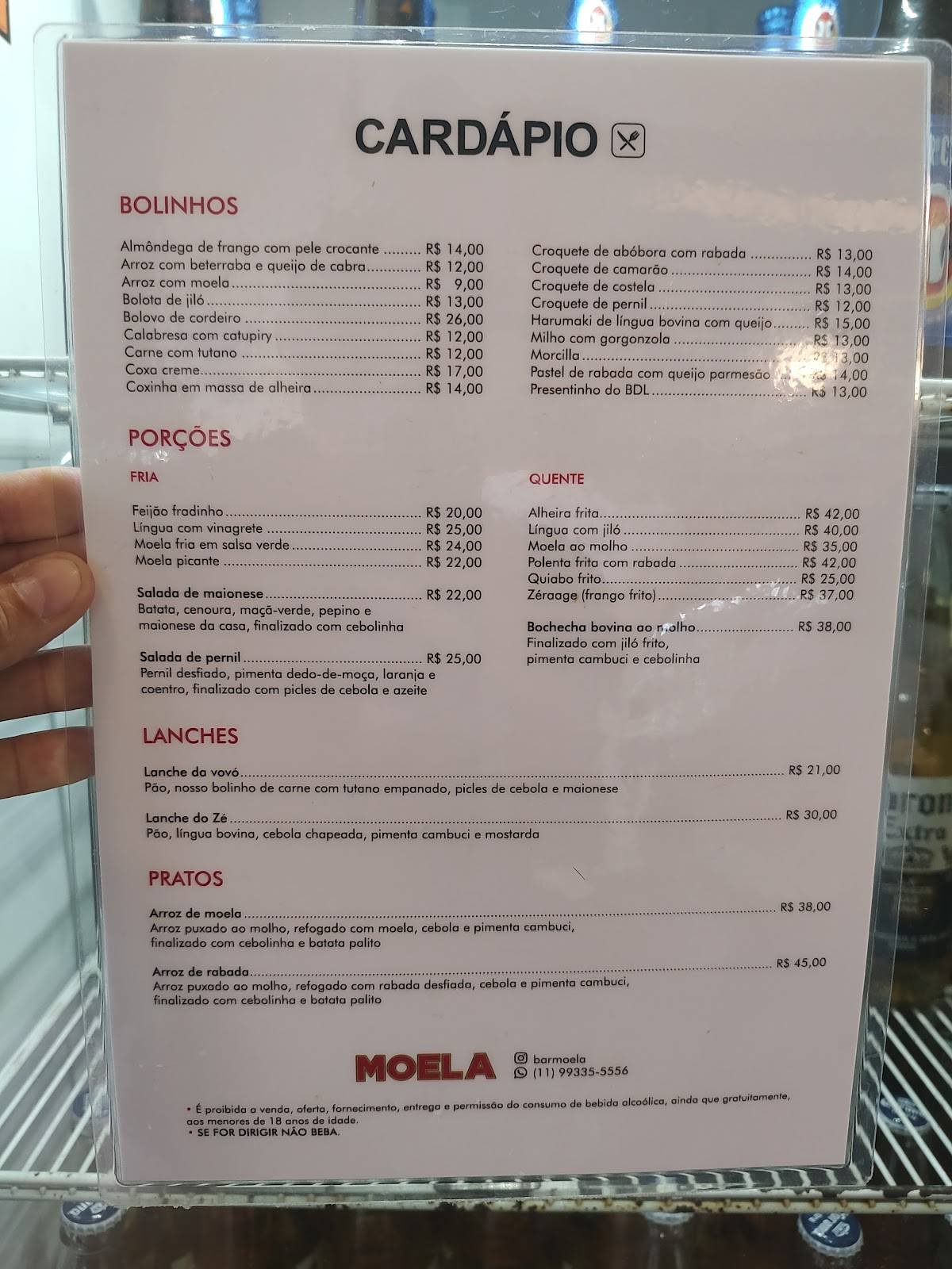Bar Moela cardápio