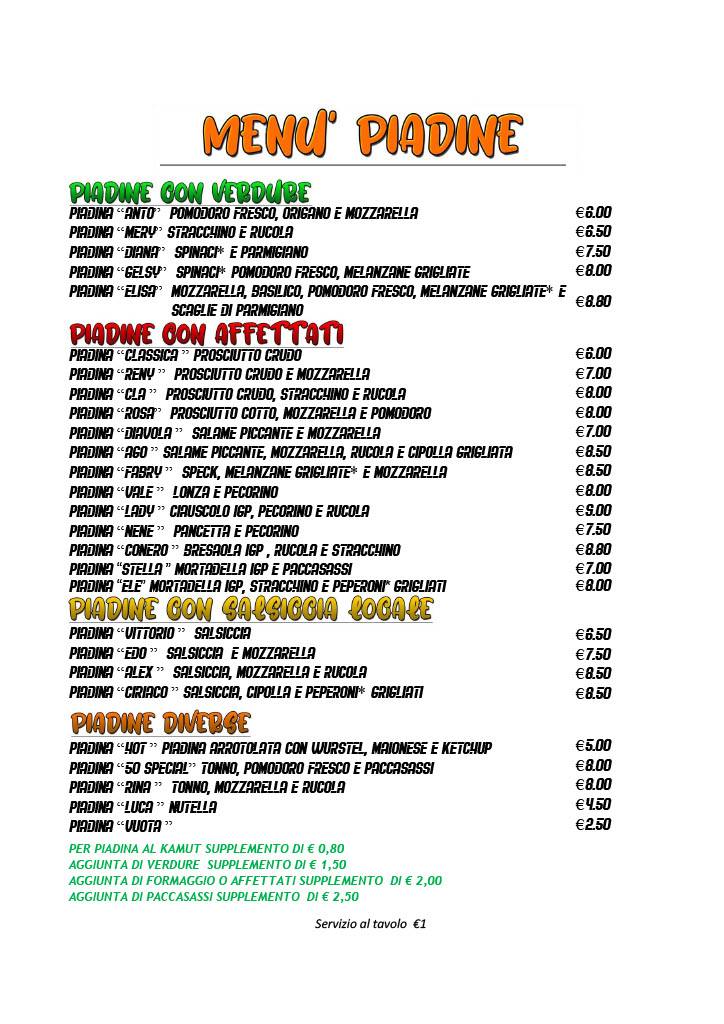 Menu di Bar Piadineria Da Rina 