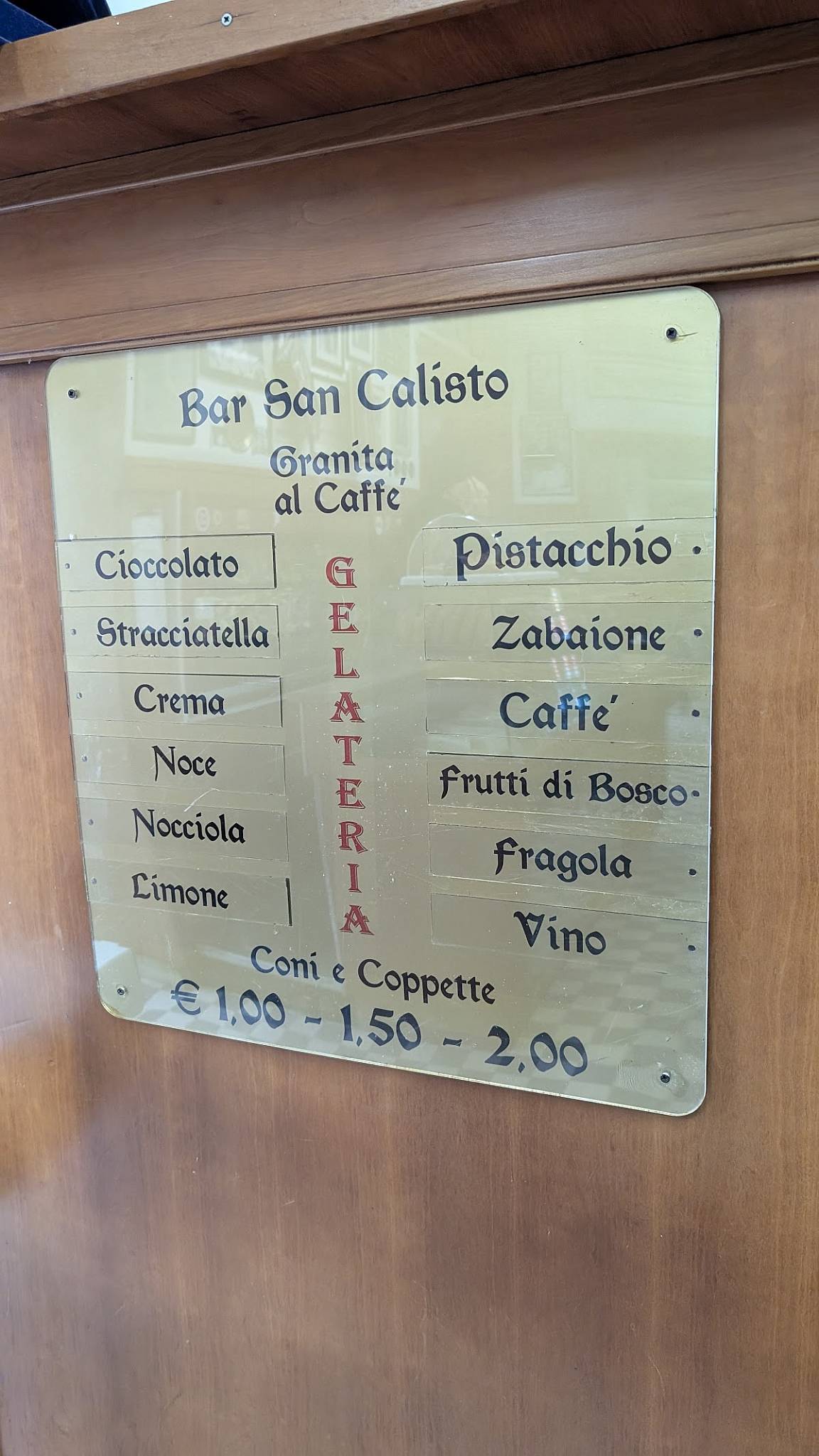 Menu di Bar San Calisto 