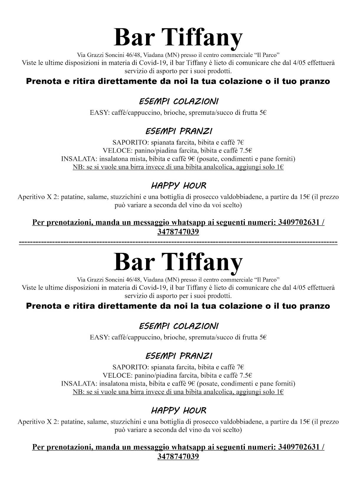 Menu di Bar Tiffany 