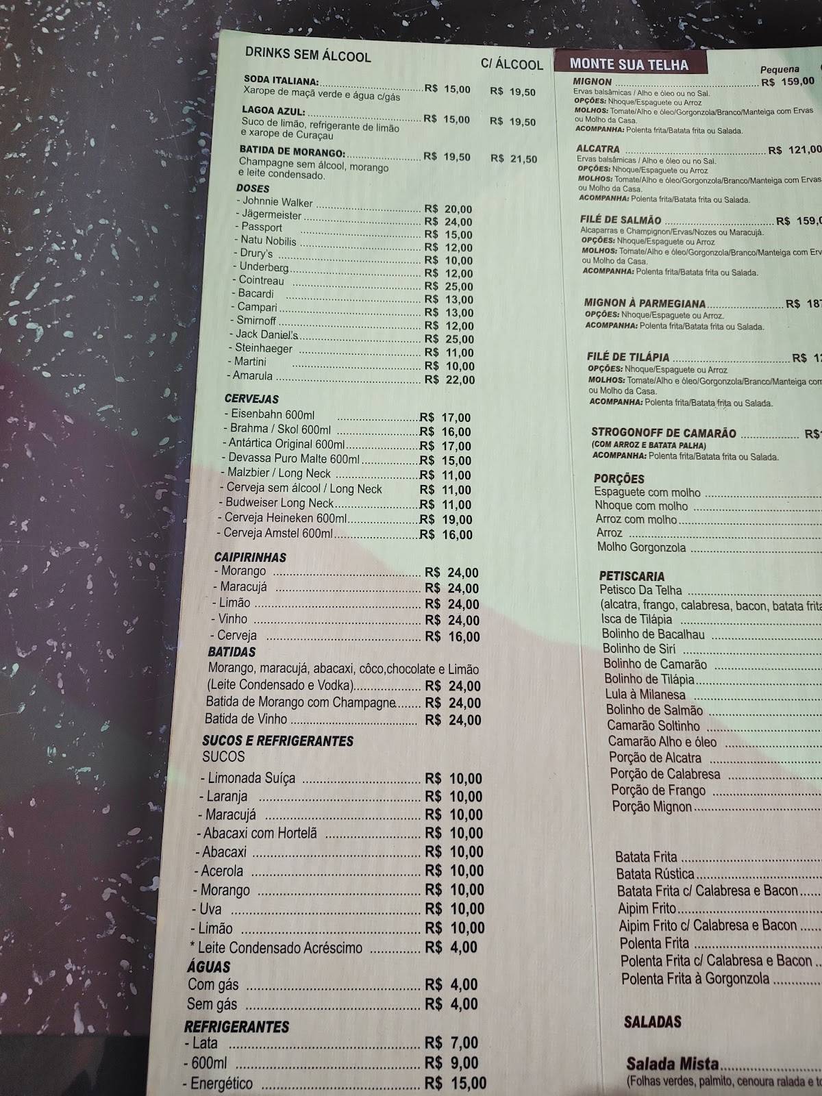 Bar & Restaurante Da Telha cardápio