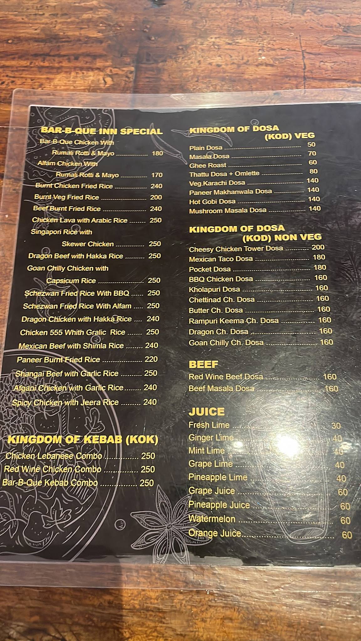 Bar b que inn menu