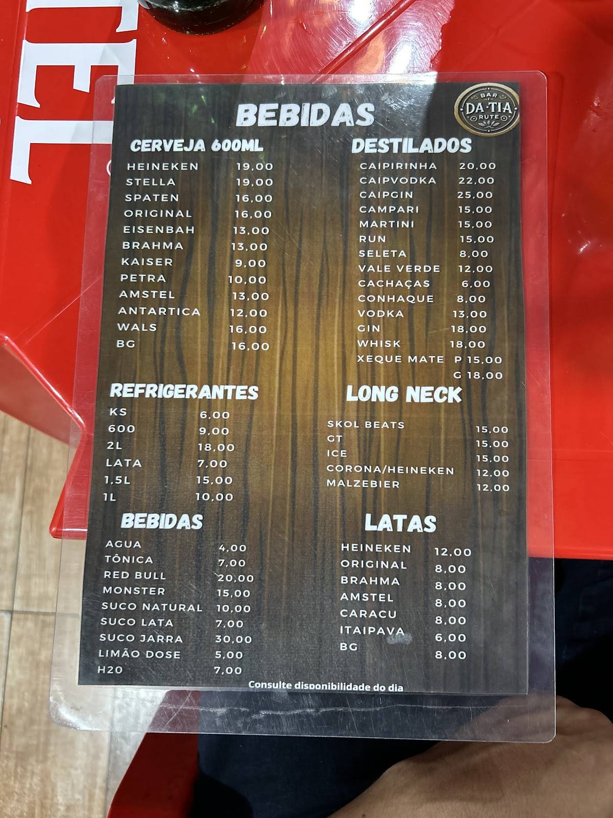 Bar da Tia Rute cardápio