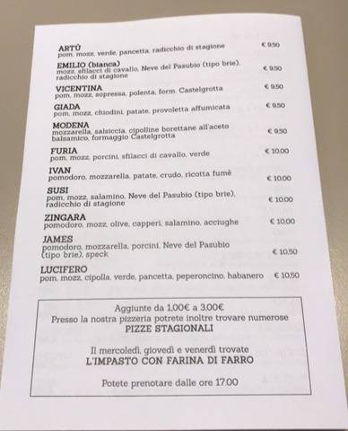Menu di Barbapizza 