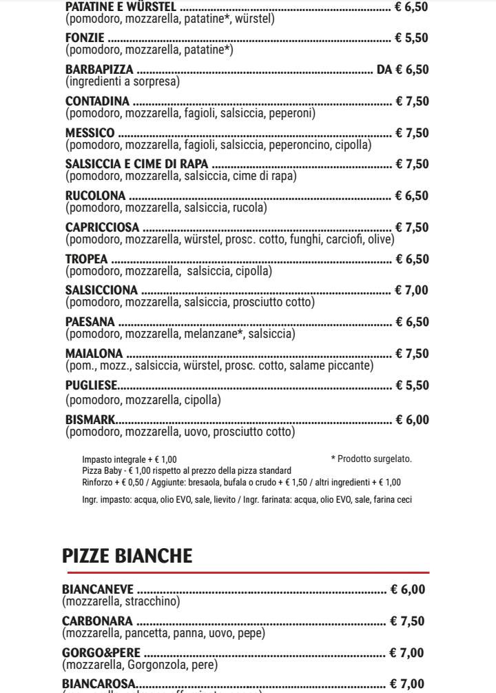 Menu di Barbapizza 