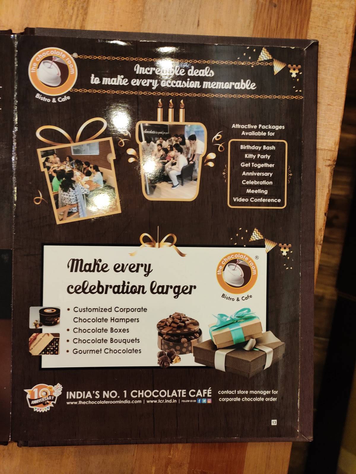 The chocolate room menu