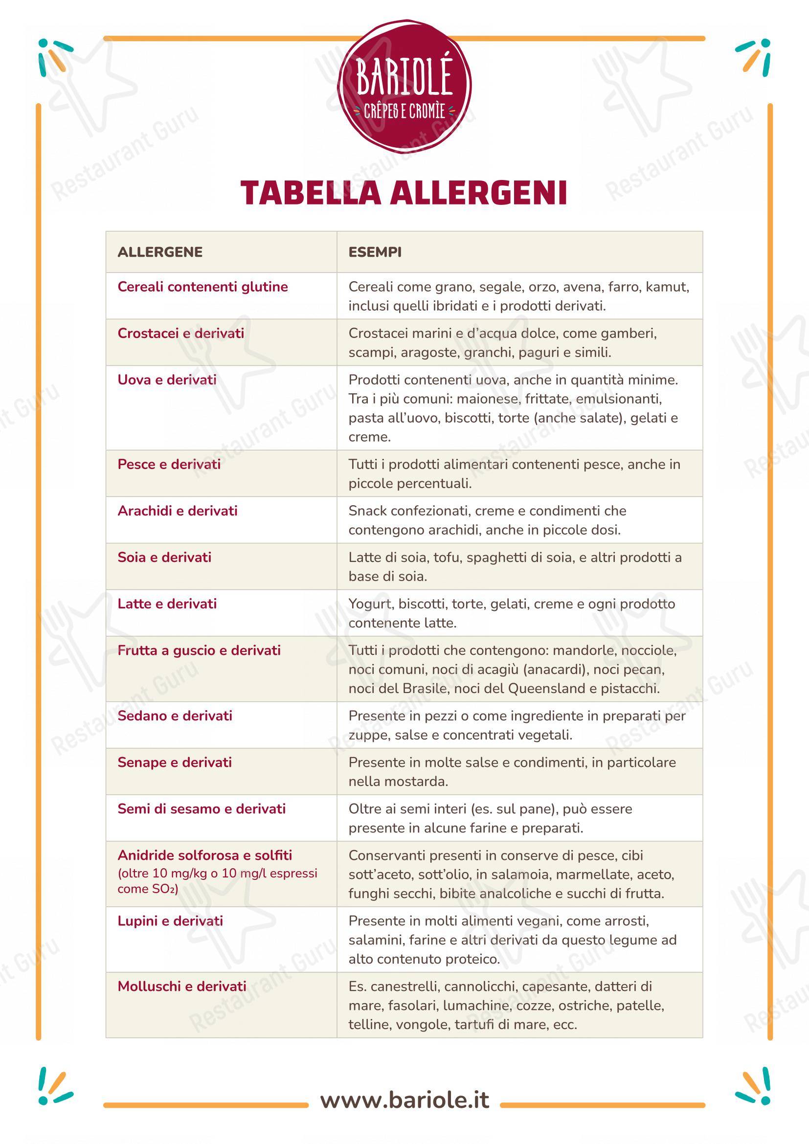 Menu per Bariolé in Torino
