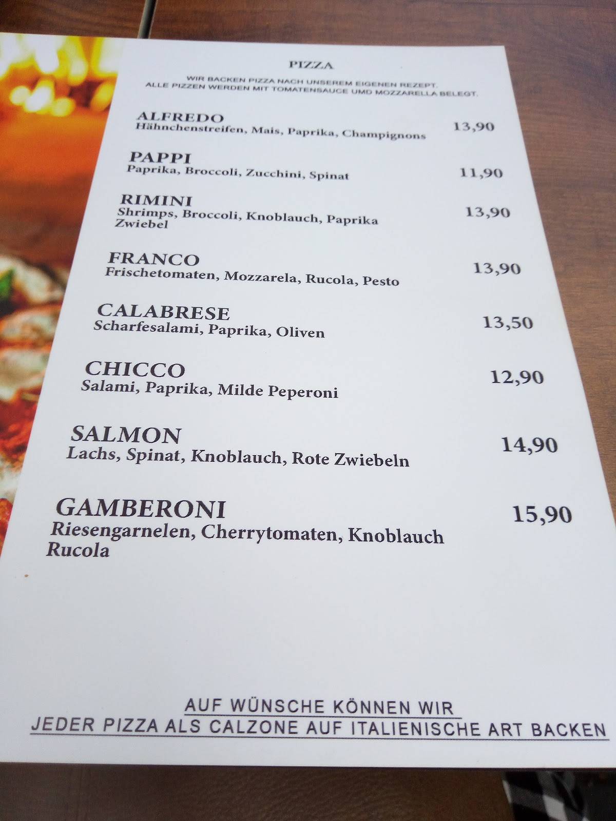 Menu de Barista Restaurant & Eiscafe