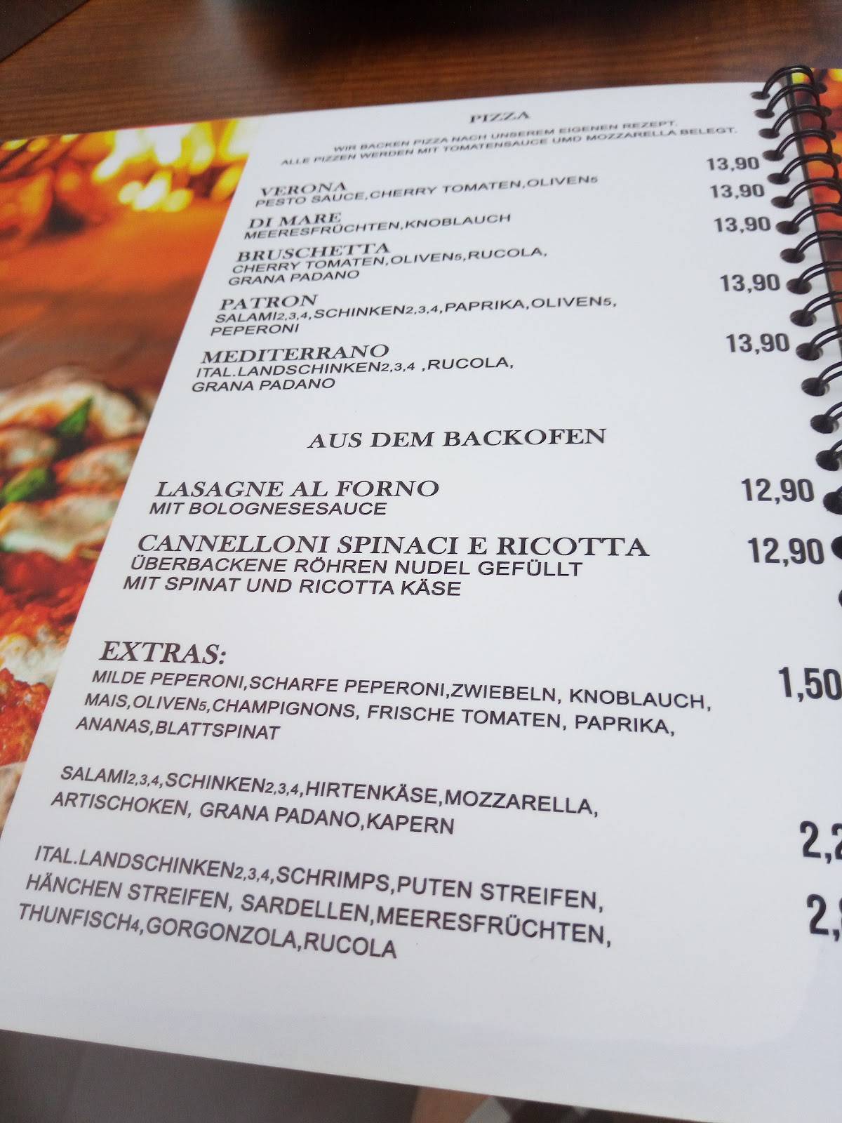 Menu de Barista Restaurant & Eiscafe