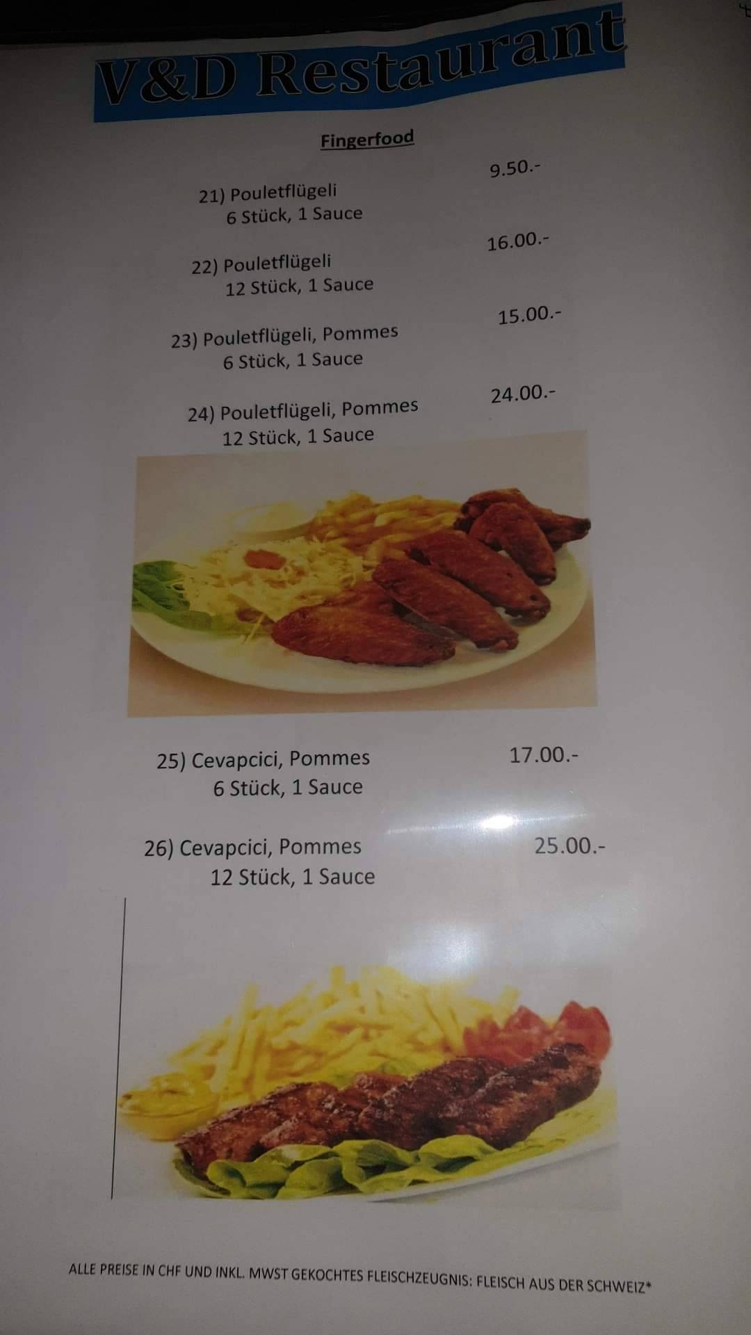 Menu di V&D Restaurant Basel 