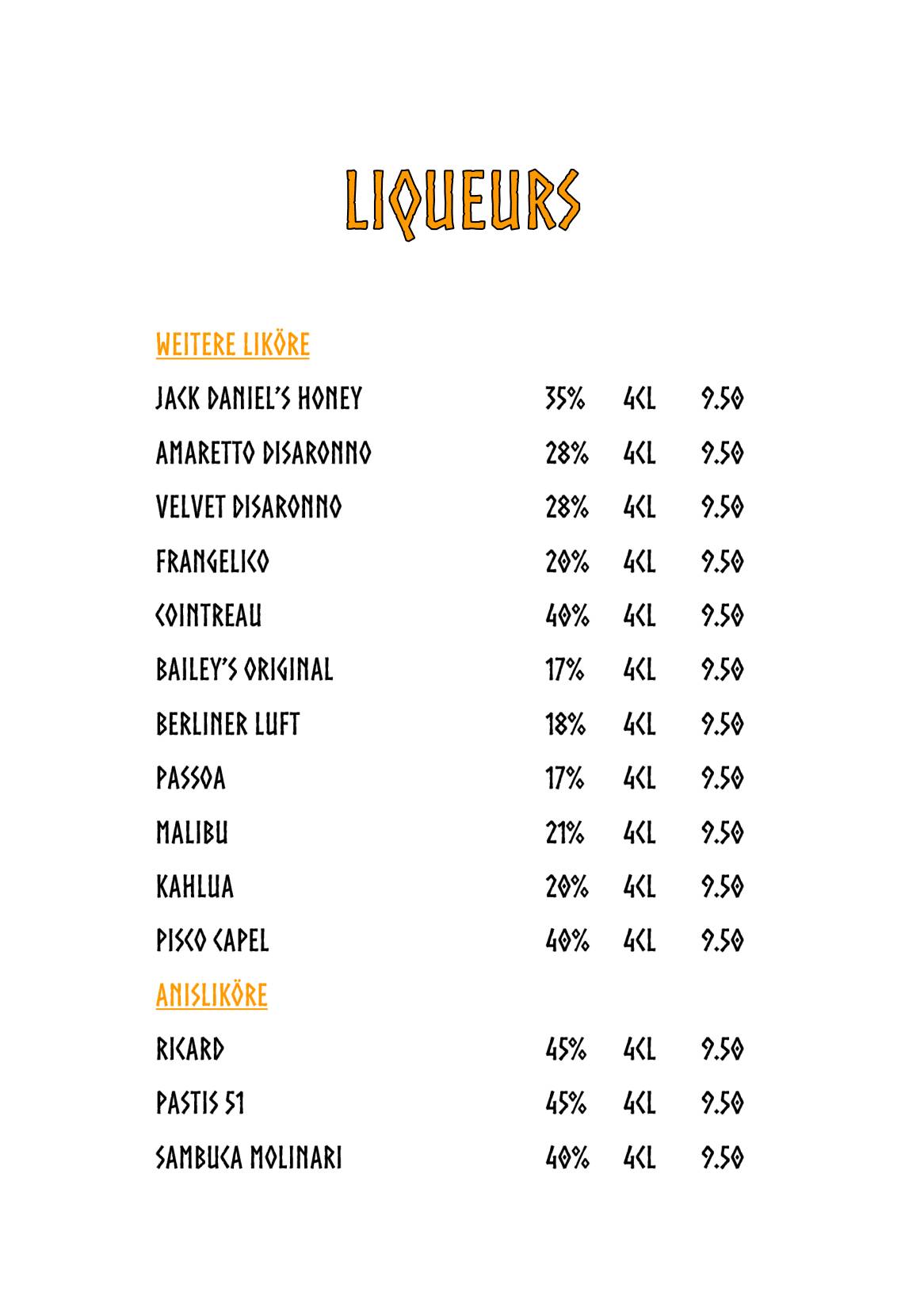 Menu di Valhalla Bar Basel 