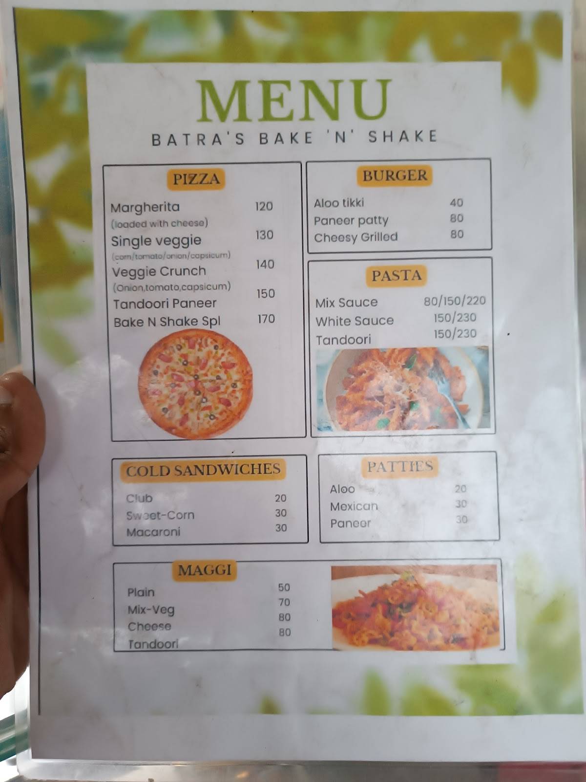 Batra bake n shake menu