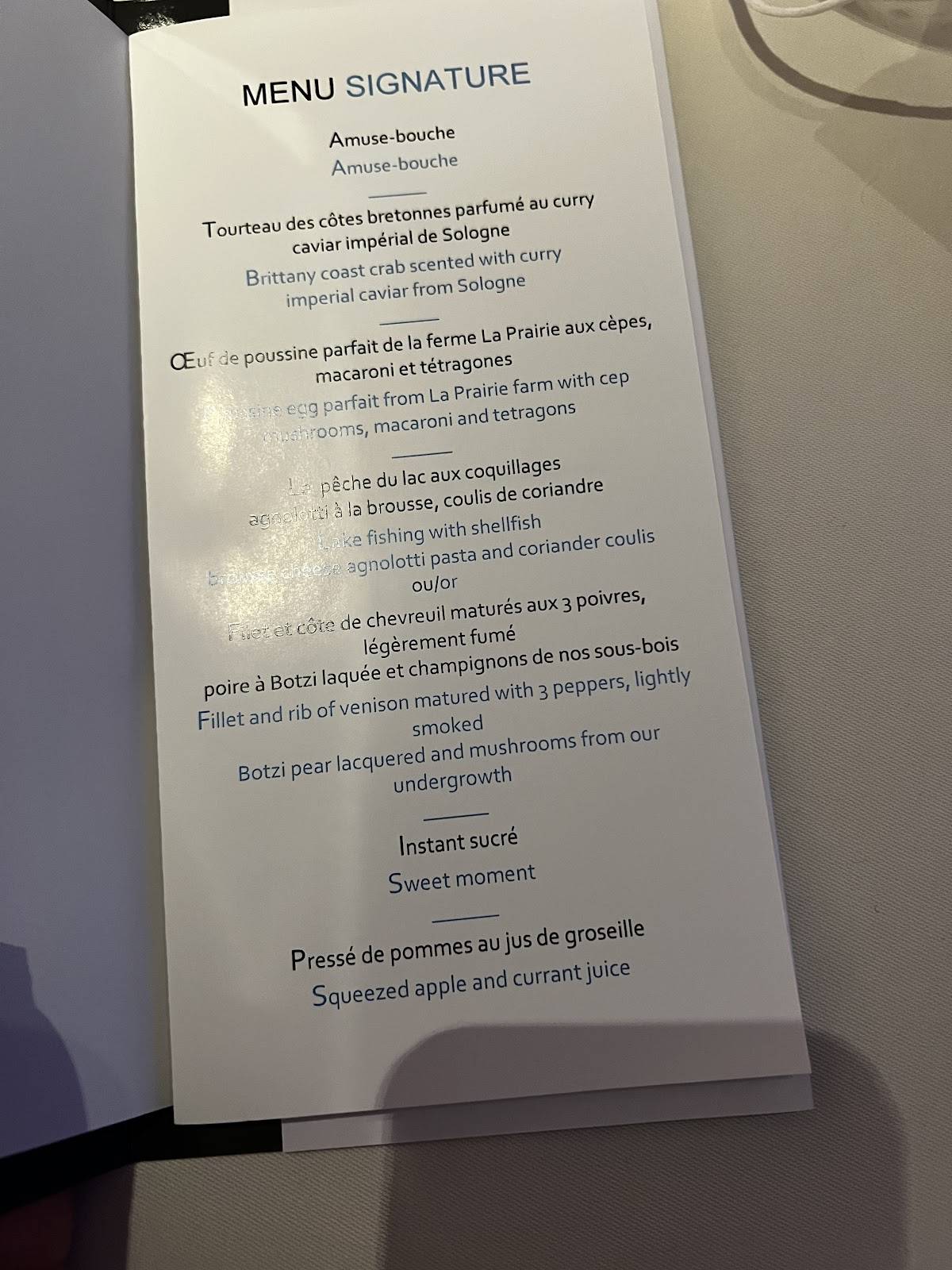 Menu di Bayview by Michel Roth 