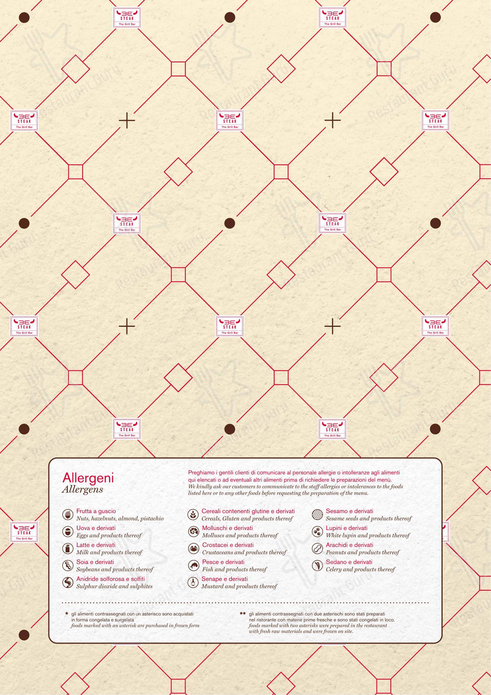 Menu bar per Be Steak ristorante con griglia