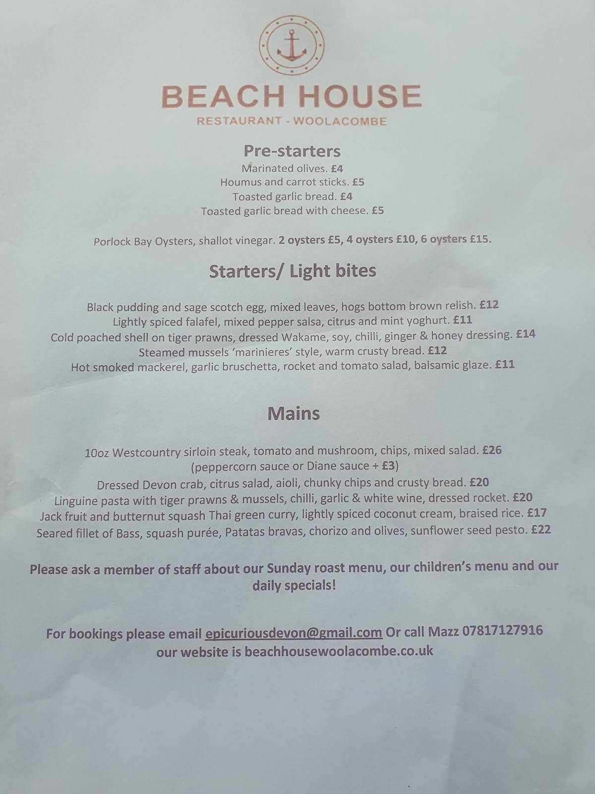 Menu At Beach House Restaurant Woolacombe Woolacombe menu-at-beach-house-restaurant-woolacombe-woolacombe