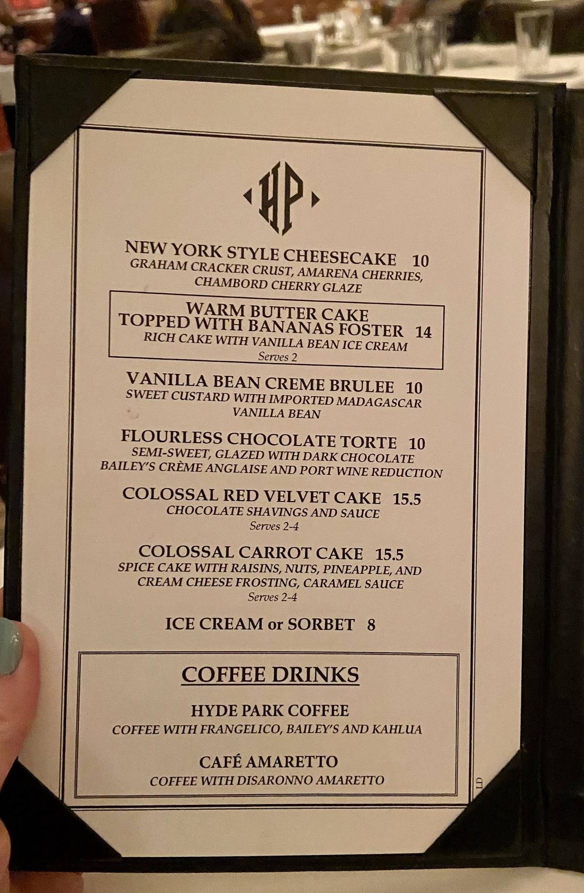 Menu At Hyde Park Prime Steakhouse, Beachwood, Chagrin Blvd