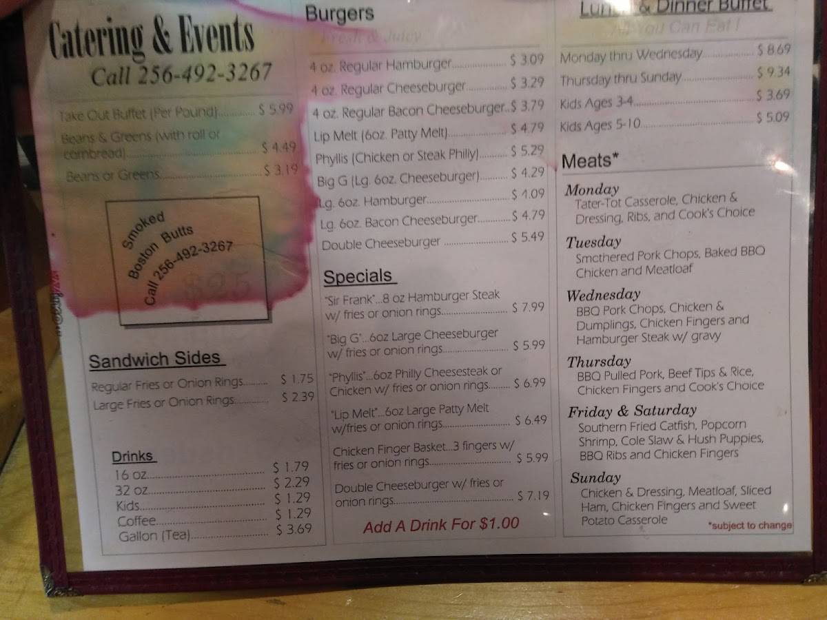 Menu at Beans and Greens, LLC restaurant, Hokes Bluff