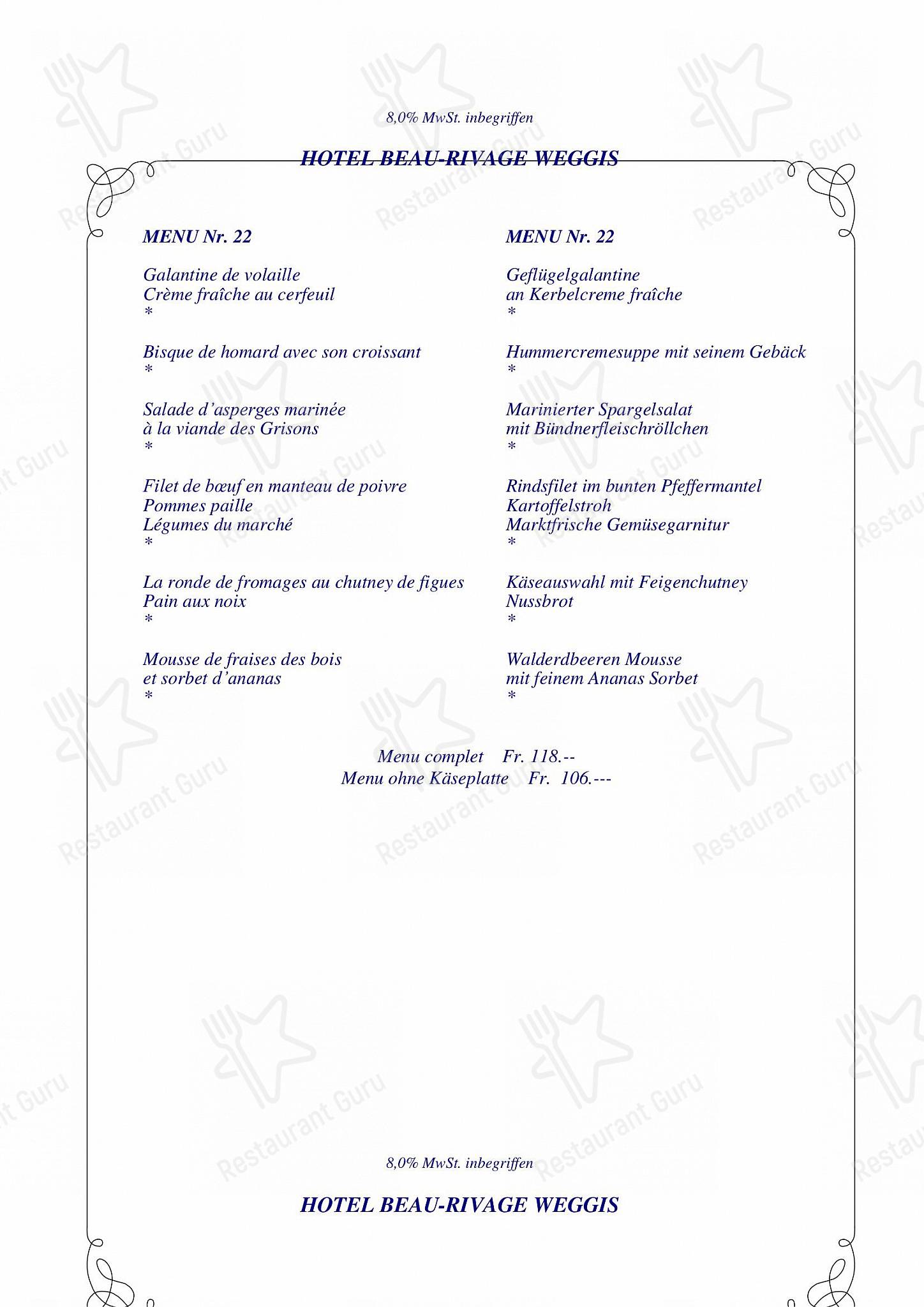 Romantik Hotel Beau - Rivage Weggis in Weggis - Lunch Menu
