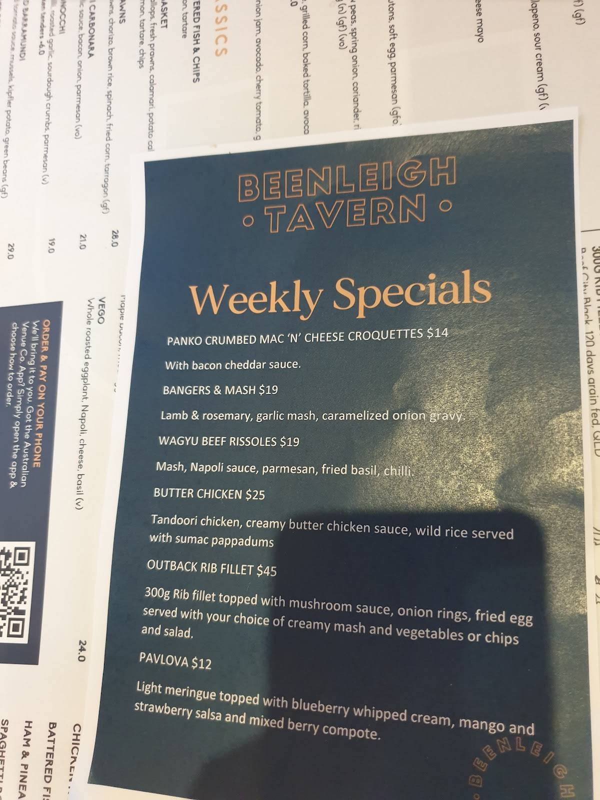 Menu at Beenleigh Tavern pub & bar, Beenleigh