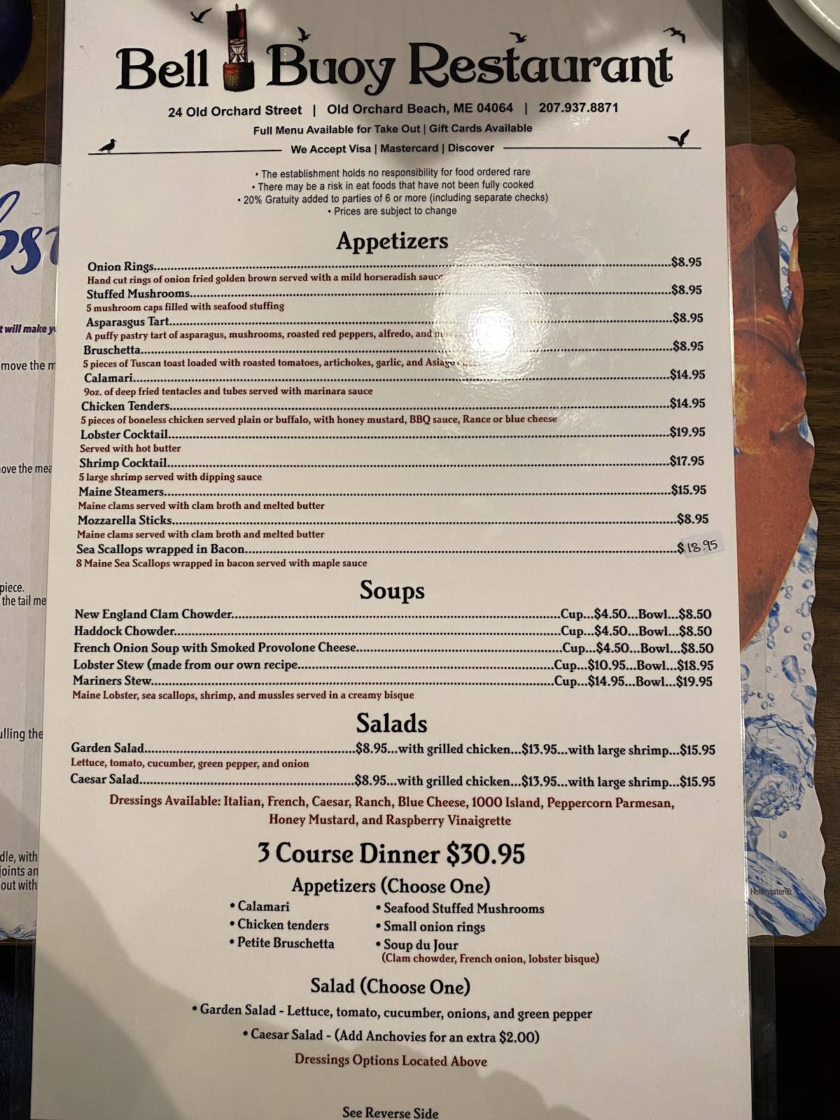 Menu at Bell Buoy Restaurant, Old Orchard Beach, 24 Old Orchard St