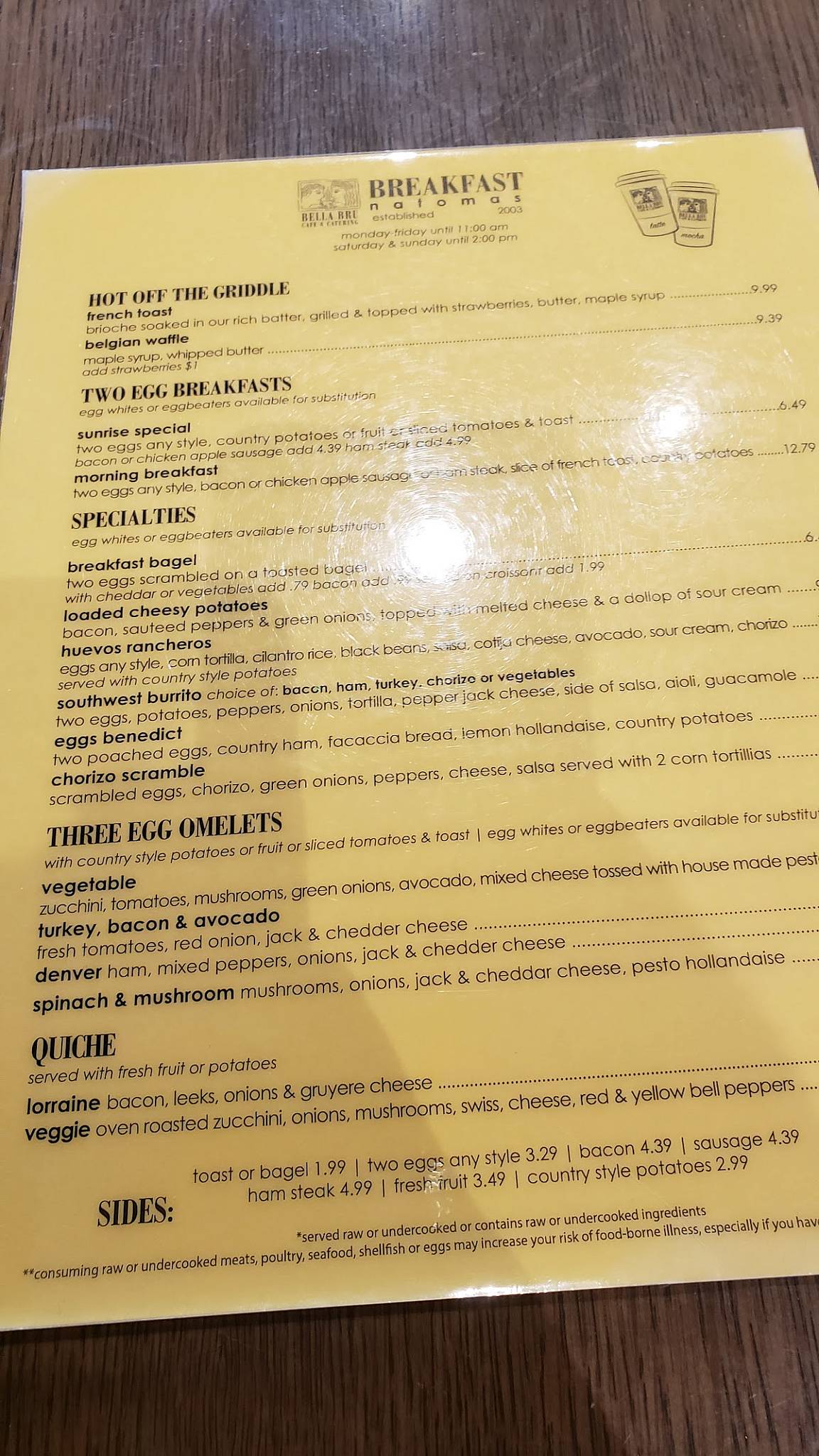 Menu at Bella Bru Cafe, Sacramento, Natomas Blvd Suite 100