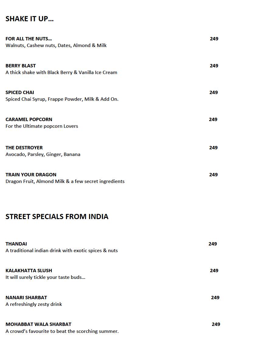 Backstreet Brewery menu