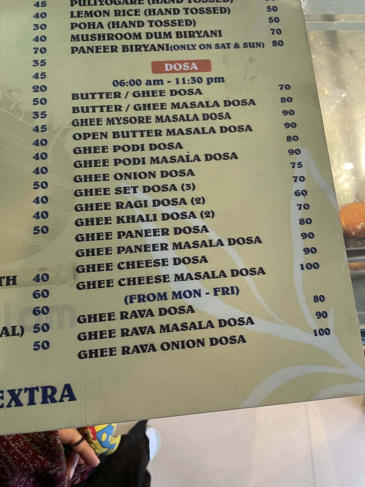 Cafe Gokulam menu