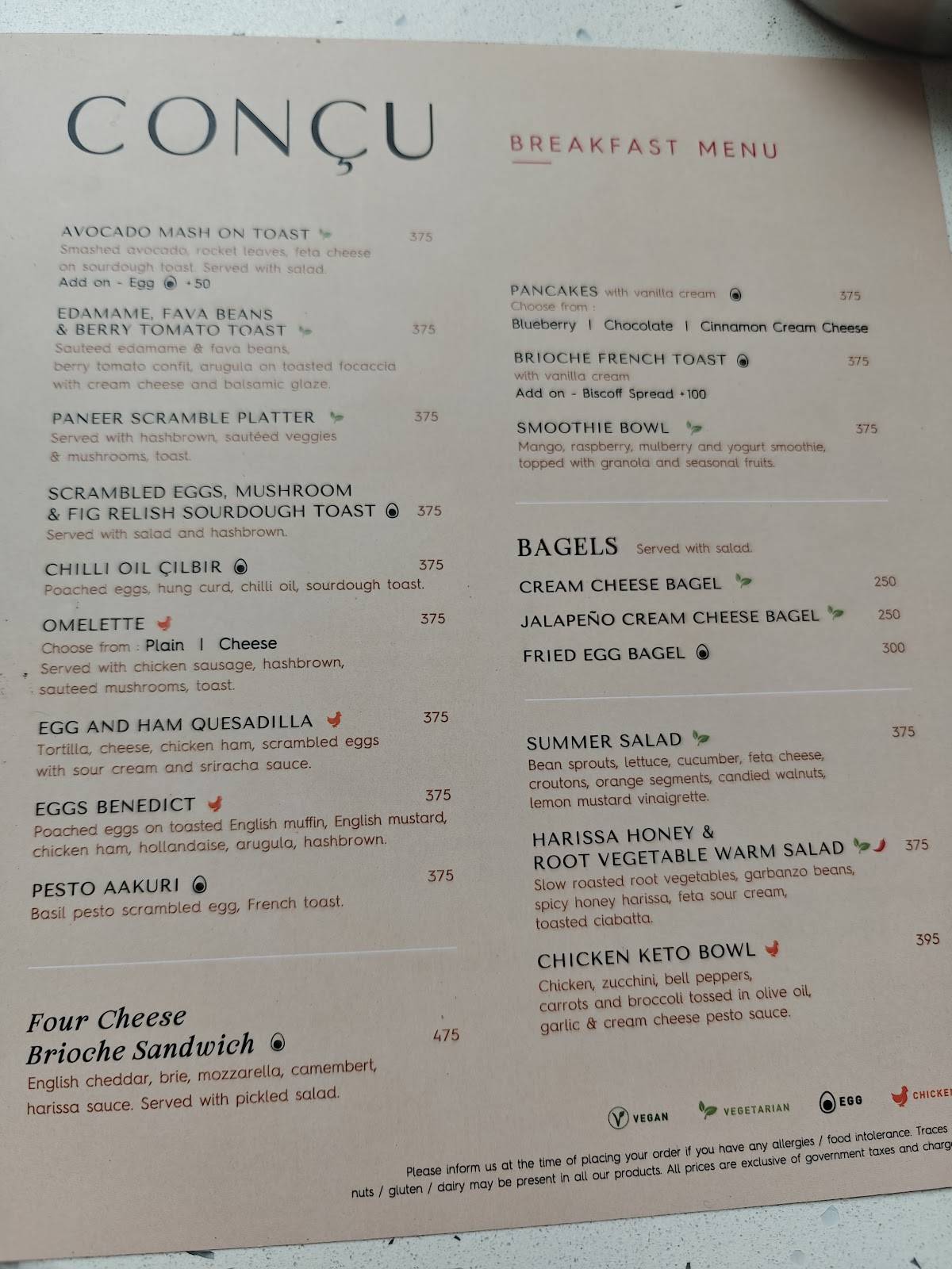 Conçu Indiranagar menu
