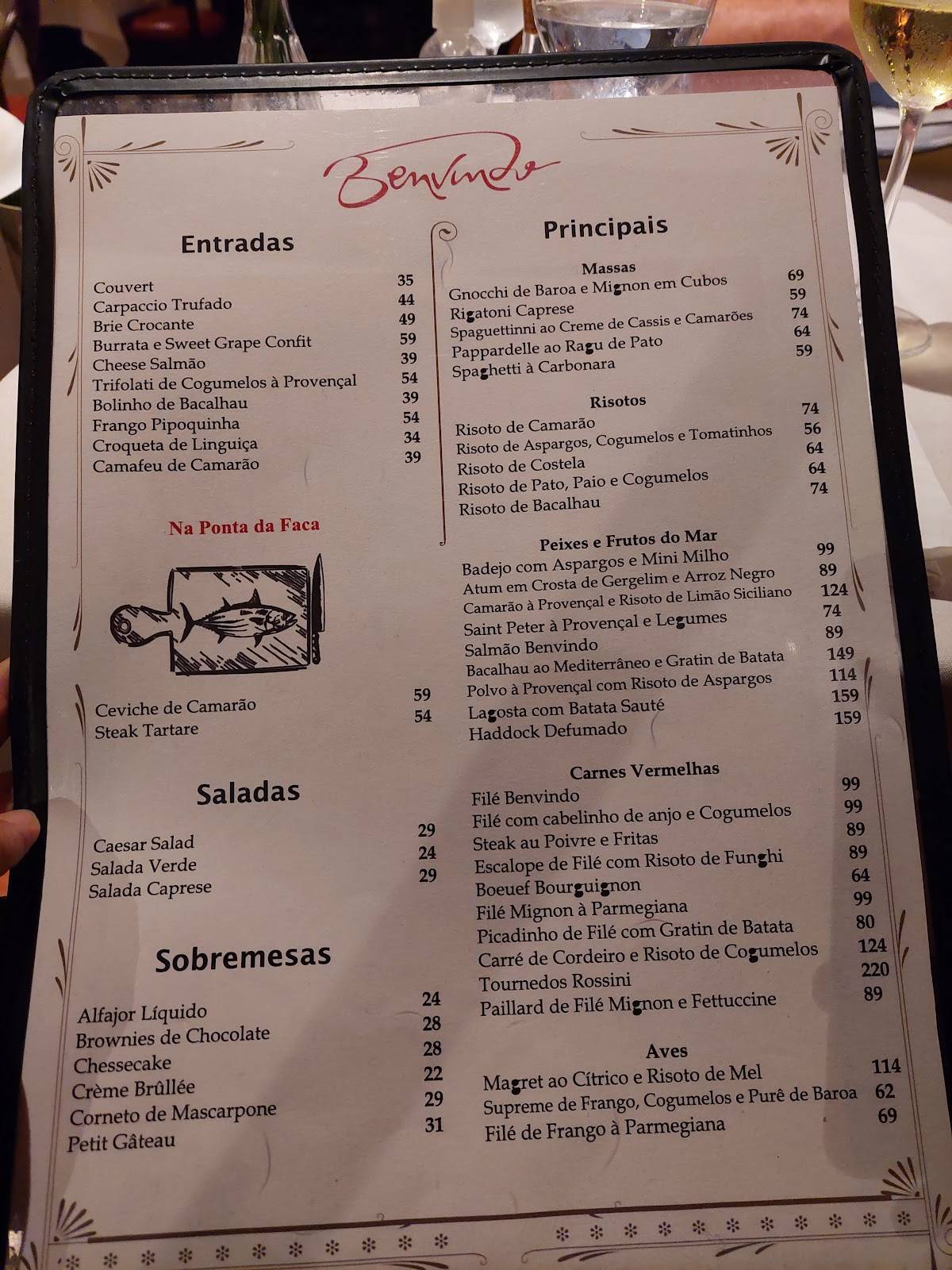 Benvindo Restaurante cardápio