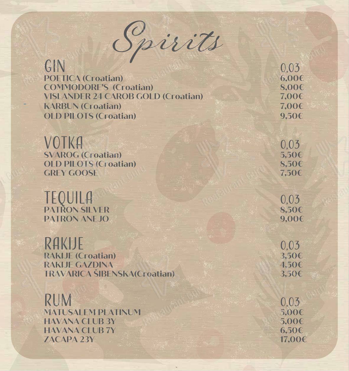 Bepa in Spalato - Основное меню