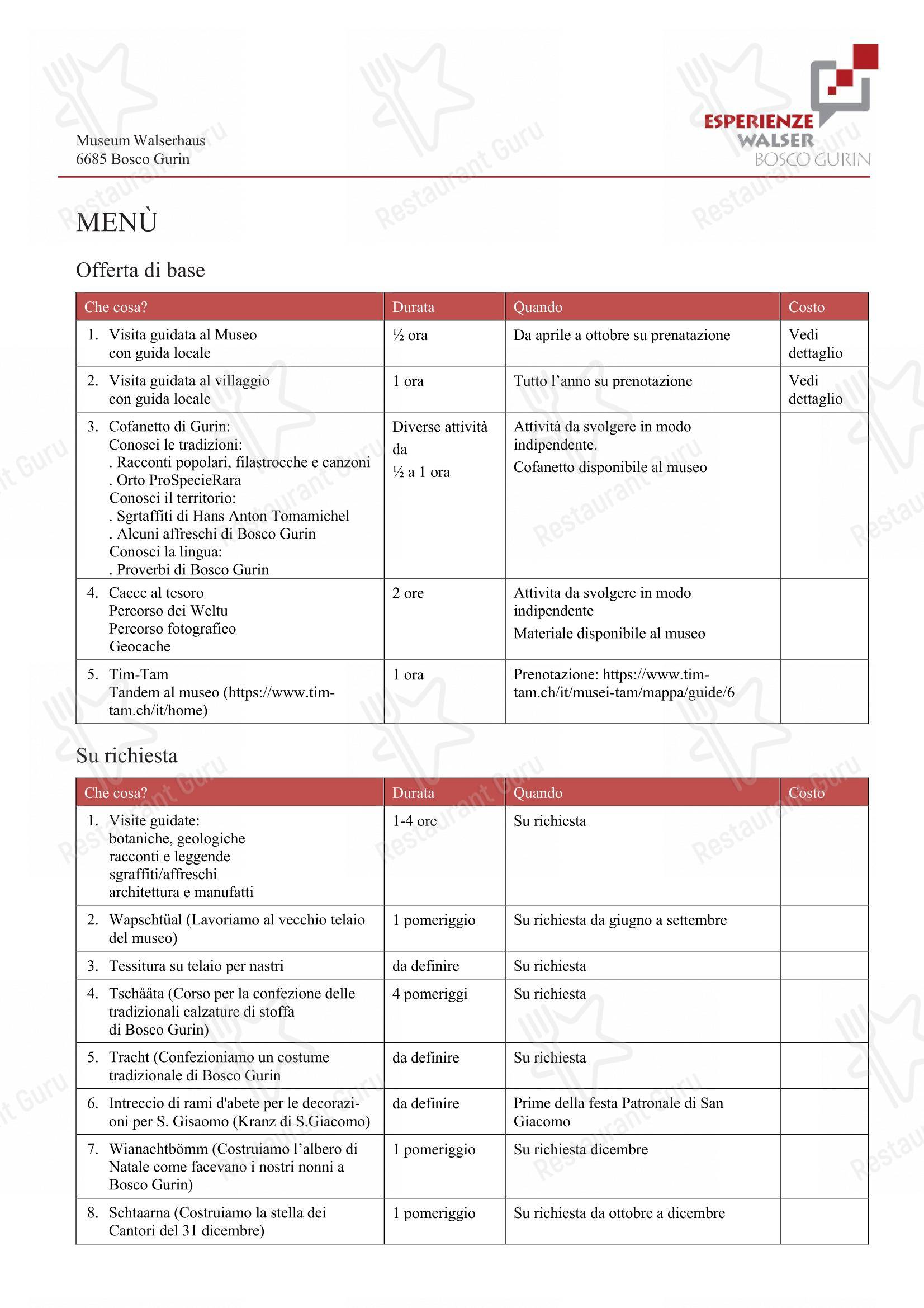 Menu di Berggasthaus Naturfreunde Davos - Menu bar