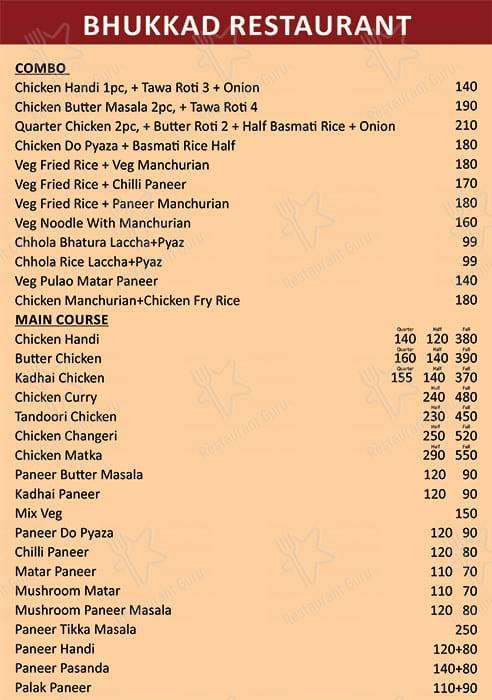 Bhukkad Restaurant menu