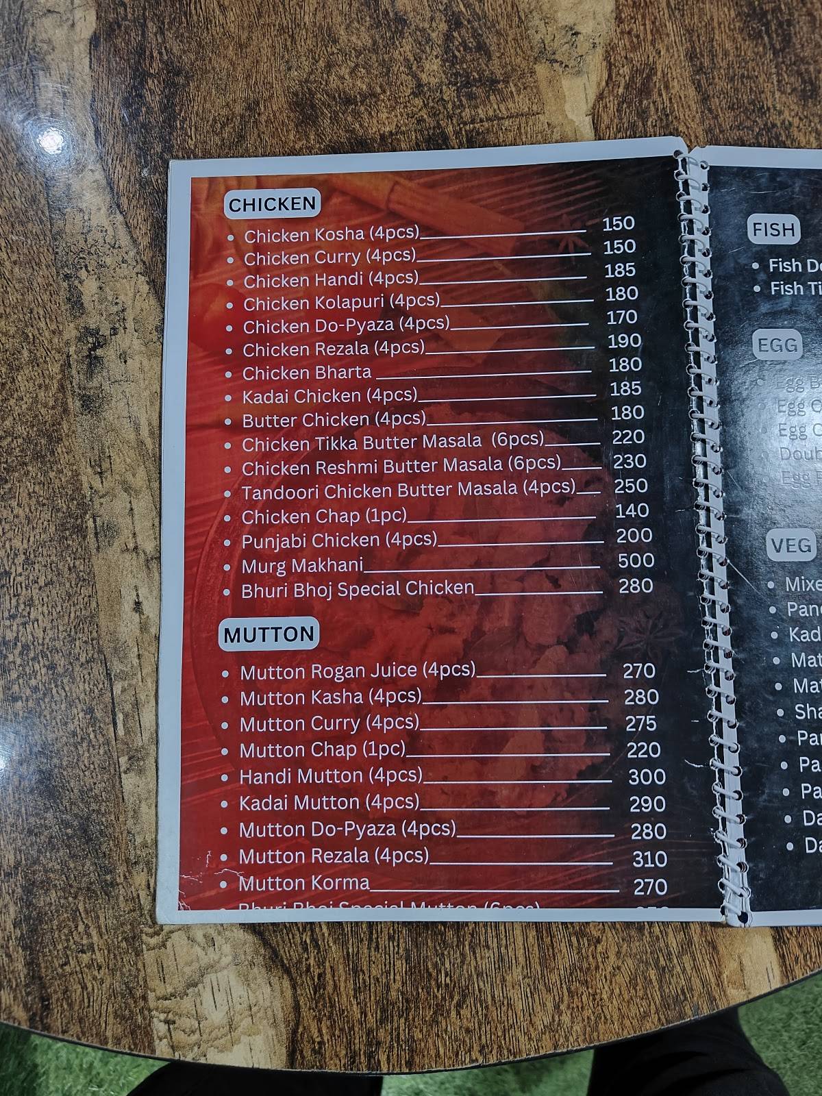 Bhuri Bhoj menu