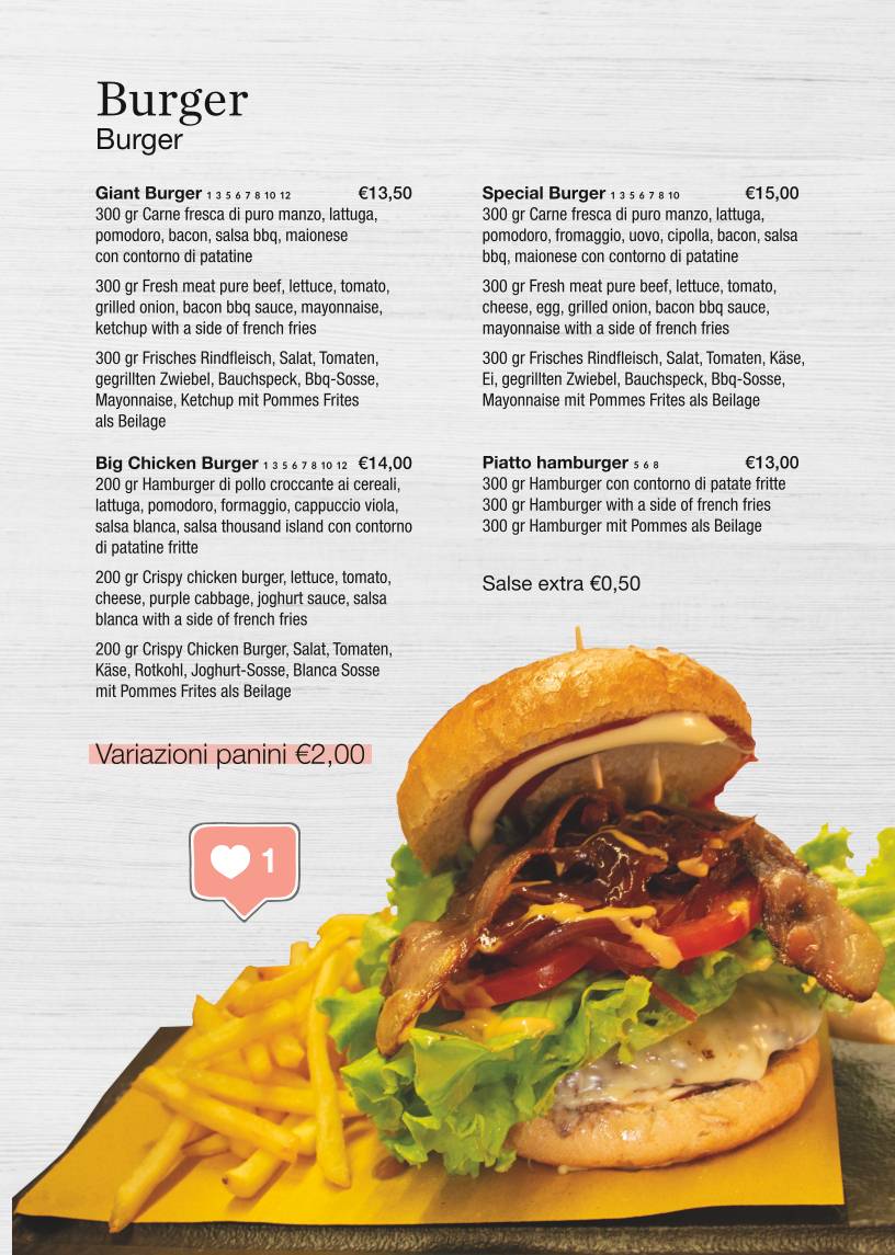 Menu di Cocobongo Bibione 