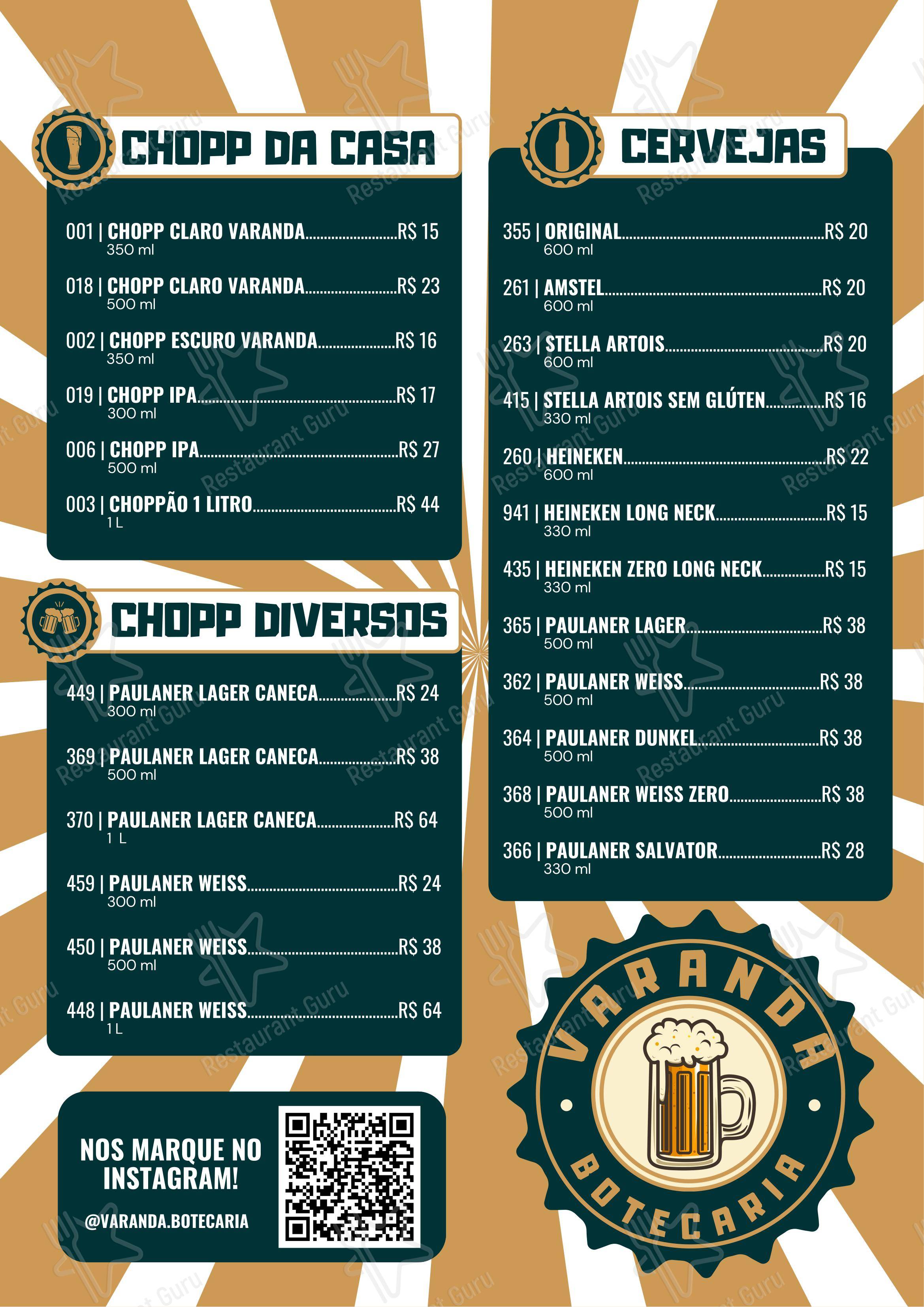 Menu para Varanda Botecaria restaurante