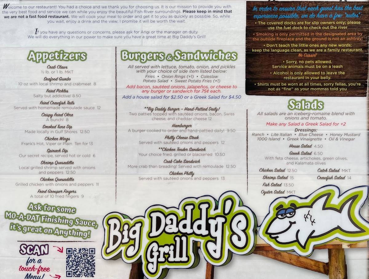 Menu at Big Daddy's Grill, LLC. restaurant, Fairhope