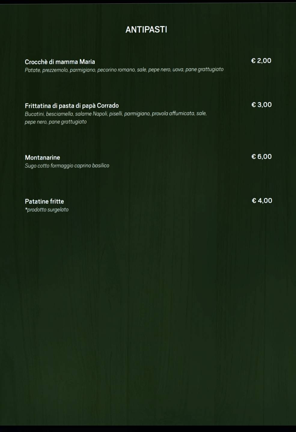 Menu di Biga pizzeria e gastronomia 