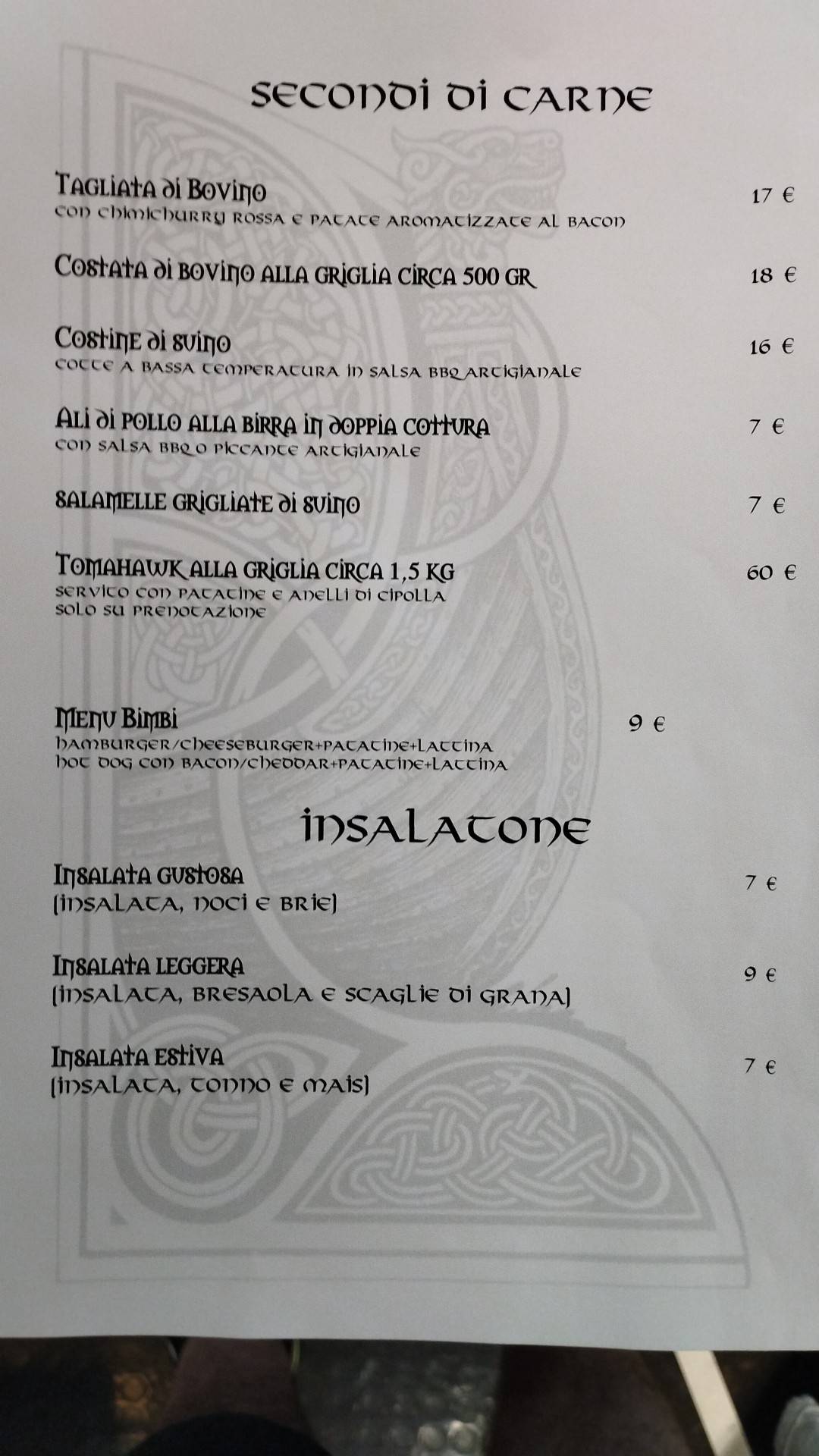 Menu di Birreria Valhalla 